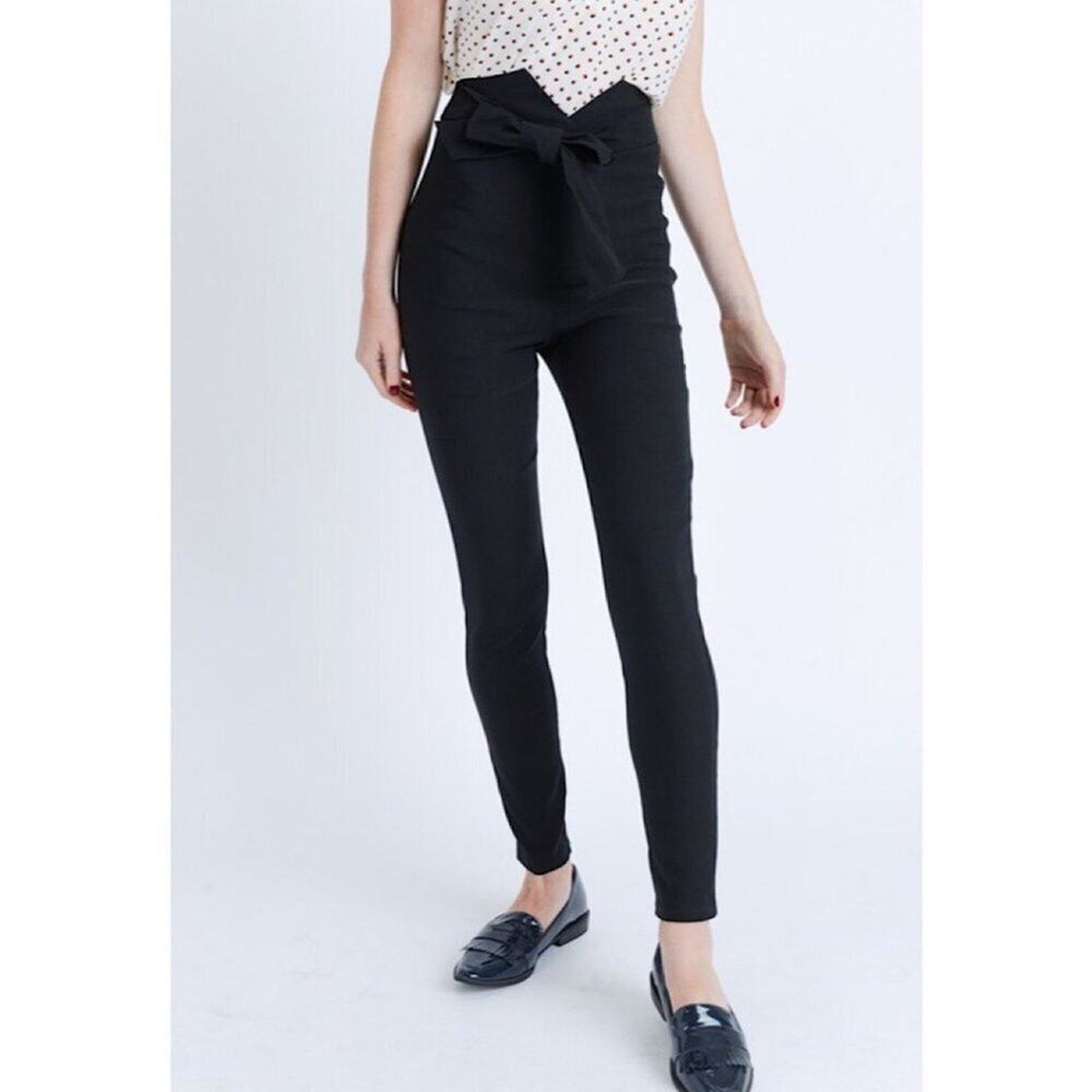 Other • A107 • (S) Black High Waist Belted Slim Zipper Trousers Size 24" / US 00 / IT 34 - 2 Thumbnail