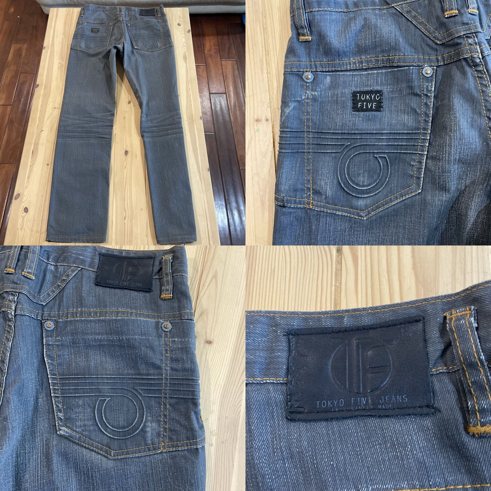 Vintage TOKYO FIVE Jeans 5-Pocket Distressed Dark Wash Regular Straight Fit Mens 30 Gray Size US 30 / EU 46 - 8 Thumbnail