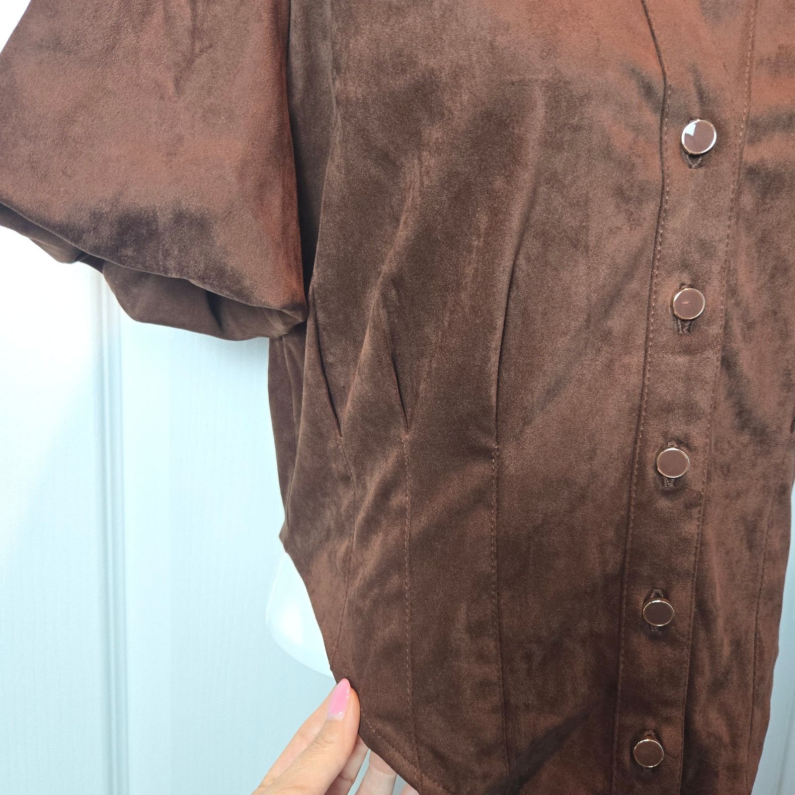 Other Bagatelle faux suede shirt sz S puff sleeves chocolate brown Size S / US 4 / IT 40 - 4 Thumbnail