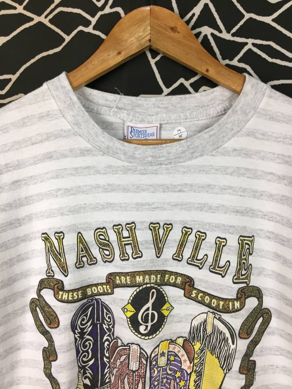 Vintage Vtg 90s Nashville Music City USA Cowboy Boots Striped Tee Size US M / EU 48-50 / 2 - 3 Thumbnail