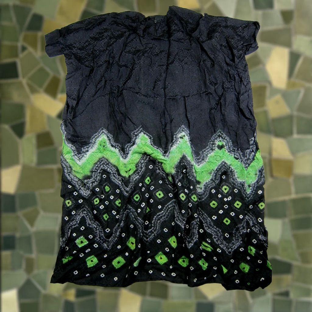 Vintage Manis Rayon Kaftan Kurta Tunic Maxi Dress OS Black Green White Tie Dye Long Size L / US 10 / IT 46 - 1 Thumbnail