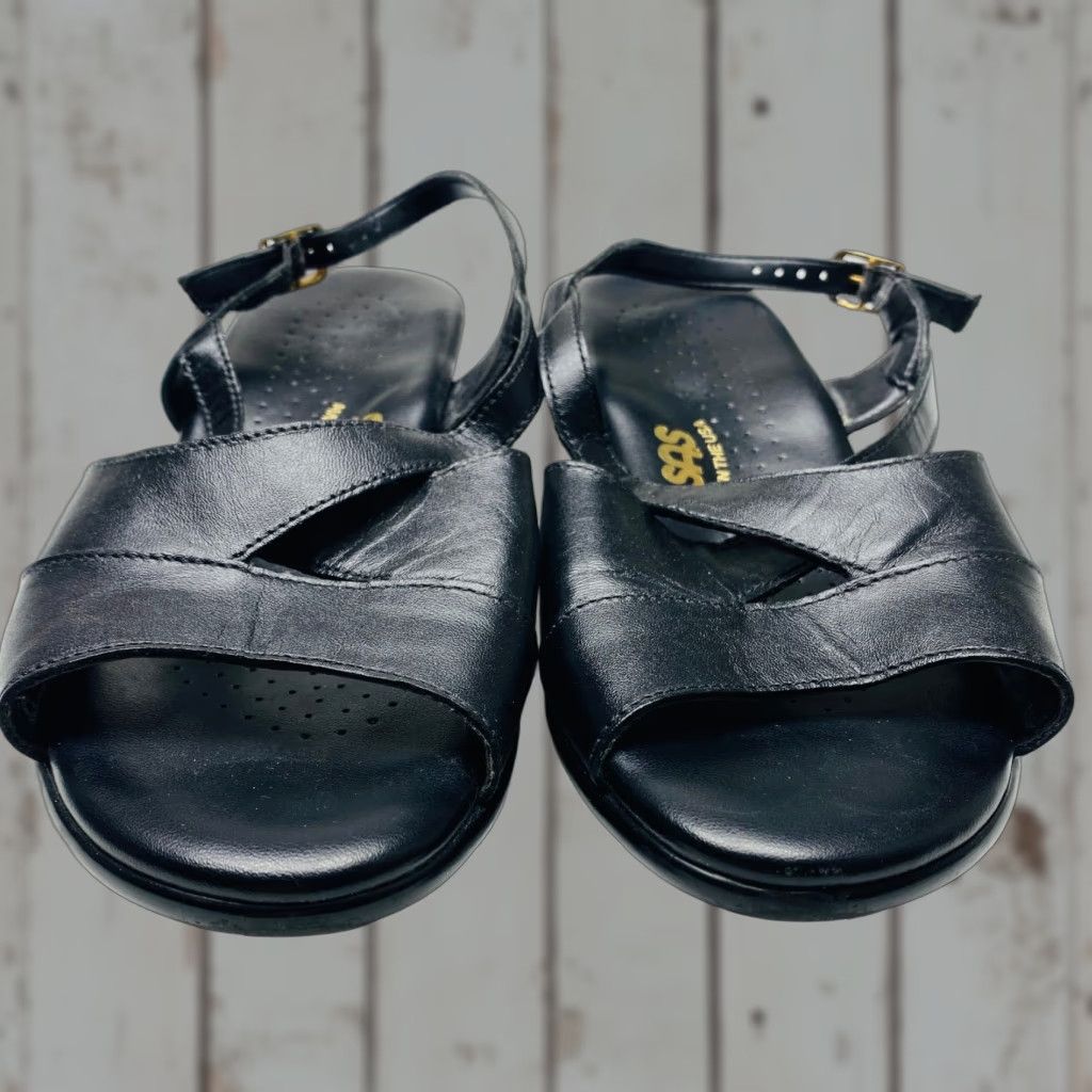 SAS SAS Caress Tripad Comfort Wedge Sandals Womens 7.5 WW Extra Wide Black Leather Size US 8 / IT 38 - 1 Thumbnail
