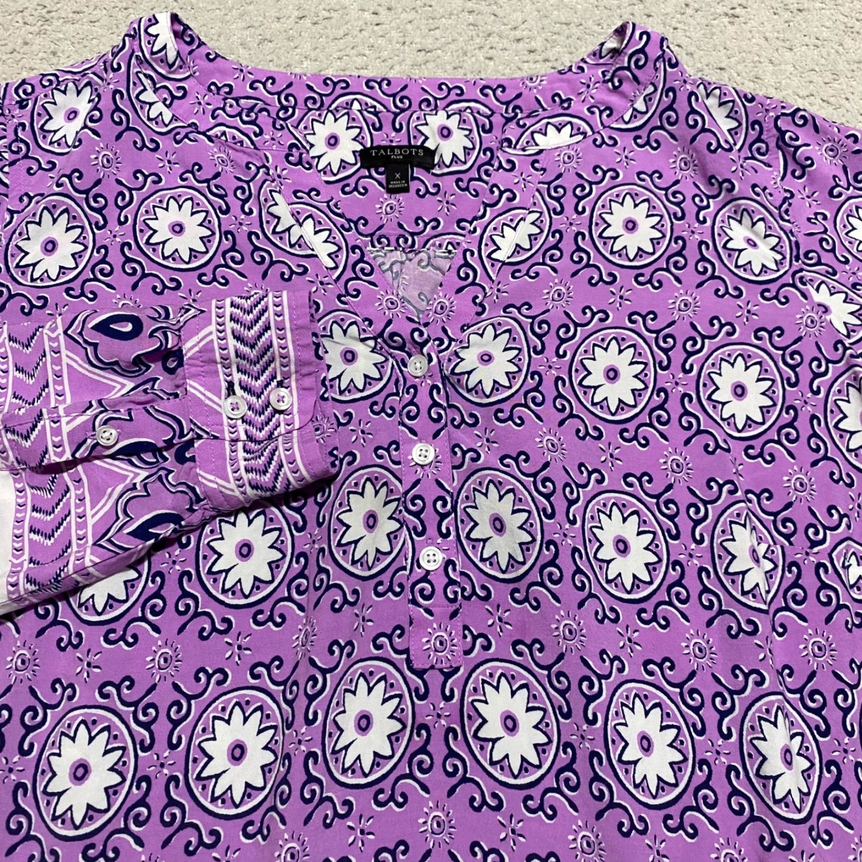 Talbots Talbots Purple Floral V-Neck Pullover Shirt 0X Plus Womens Long Sleeve Blouse Purple Floral 0X Women Talbots Shirt Size XL / US 12-14 / IT 48-50 - 5 Thumbnail
