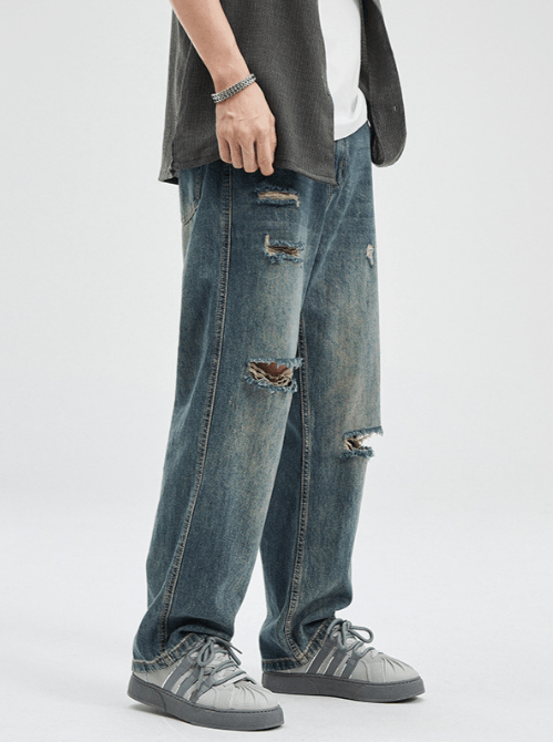 Japanese Brand Japanese washed distressed retro straight loose ripped jeans Size US 32 / EU 48 - 3 Thumbnail