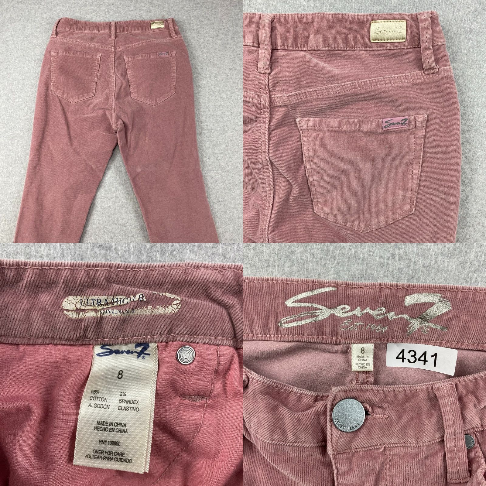 Vintage VINTAGE Seven7 Corduroy Pants Womens 8 Pink Ultra High Rise Skinny Stretch Pockets Size 30" / US 8 / IT 44 - 9 Thumbnail
