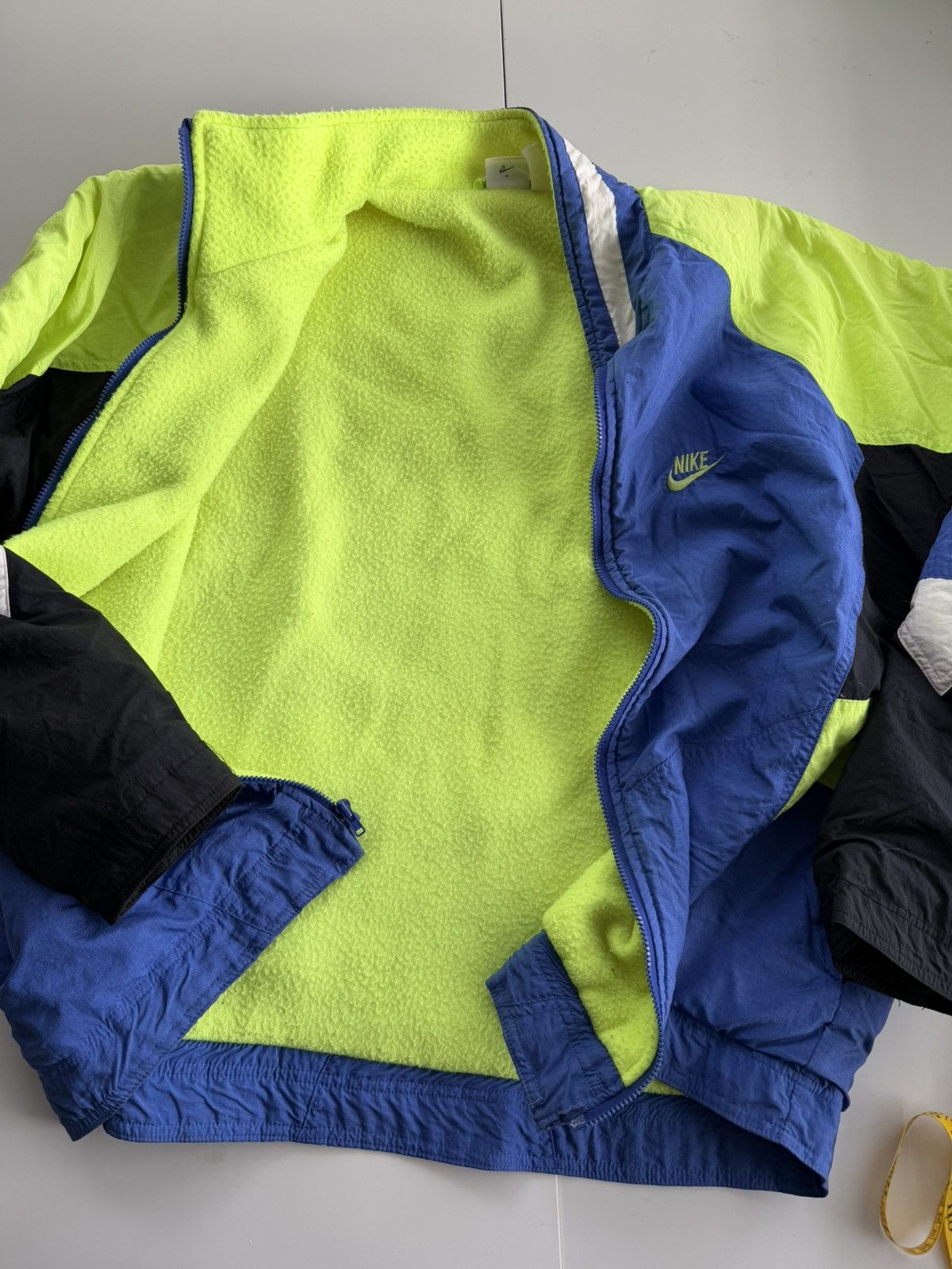 Nike Vintage 90s Nike Fleece Lined Jacket Blue Neon Green Size XL Size US XL / EU 56 / 4 - 7 Thumbnail