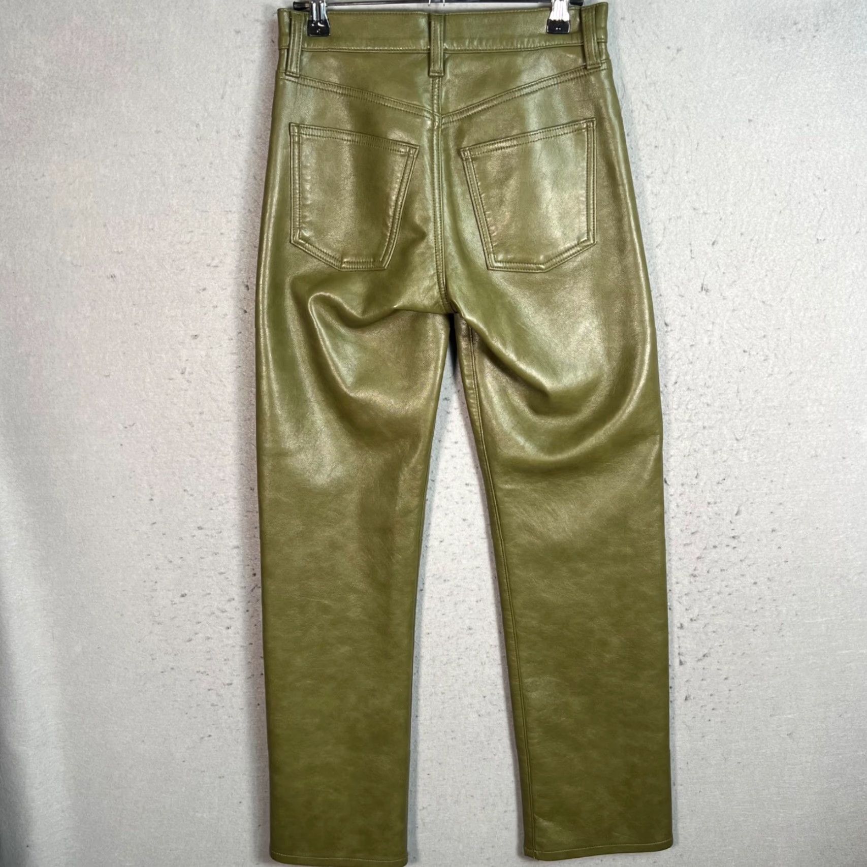 Agolde AGOLDE Pants Women's Size 23 Straight Ankle Green Recycled Leather Blend Front Zip Pockets 29in Inseam Size 40" / US 18 - 2 Thumbnail