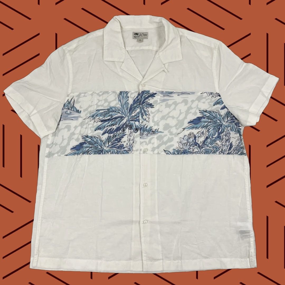 J.Crew Hawaiian Shirt J Crew Men XL Linen White Blue Floral Aloha Loop Collar Button Up Size US XL / EU 56 / 4 - 1 Thumbnail
