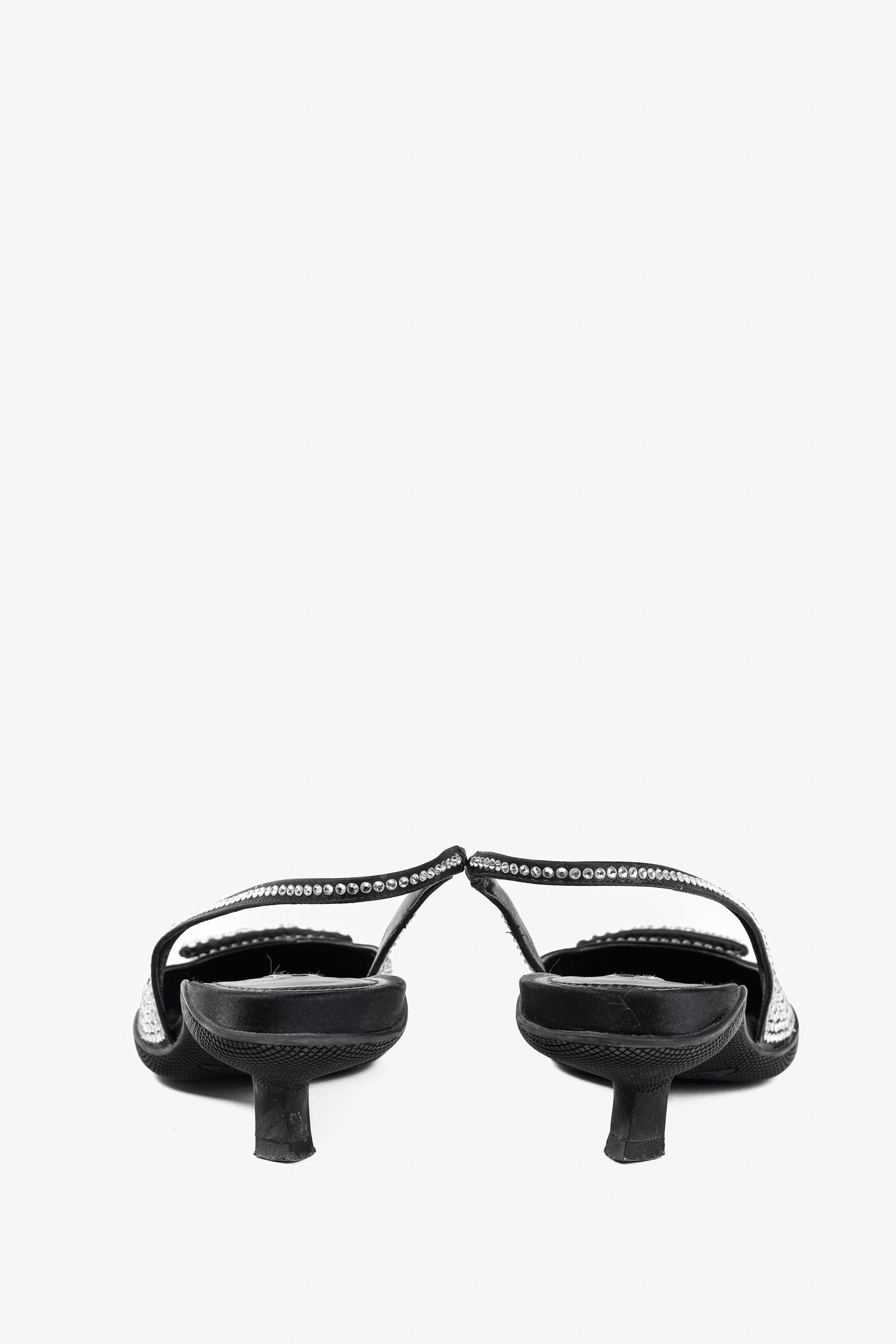 Prada Prada Black Satin Crystal Sling-Back Pumps Size US 6.5 / IT 36.5 - 3 Thumbnail