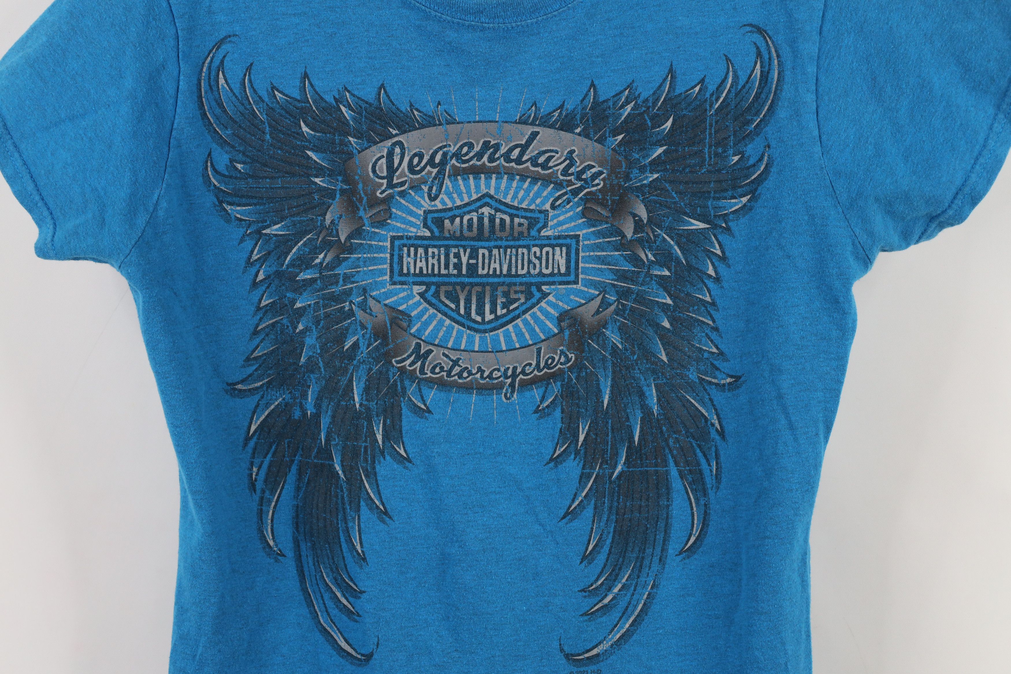 Harley Davidson × Vintage Y2K Harley Davidson Faded Spell Out Eagle Wings T-Shirt Blue Size L / US 10 / IT 46 - 4 Thumbnail