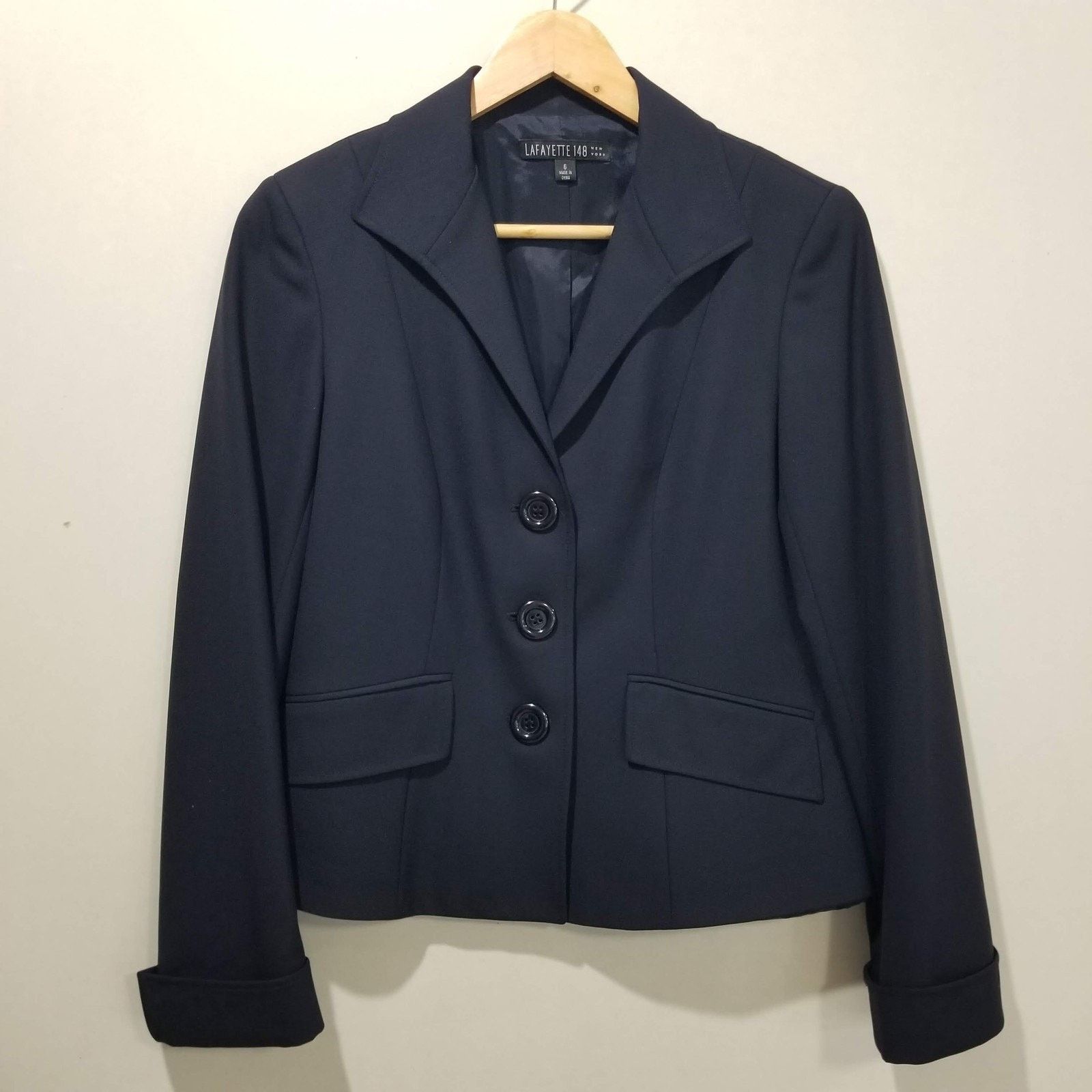 Lafayette 148 Lafayette 148 New York Blazer Womens 6 Blue Wool Stretch Size M / US 6-8 / IT 42-44 - 1 Thumbnail