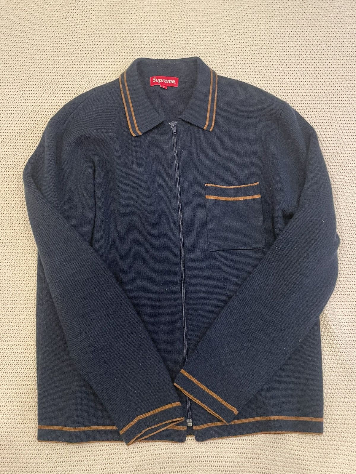 Supreme Supreme Sequin Stripe Zip Polo Blue | Grailed