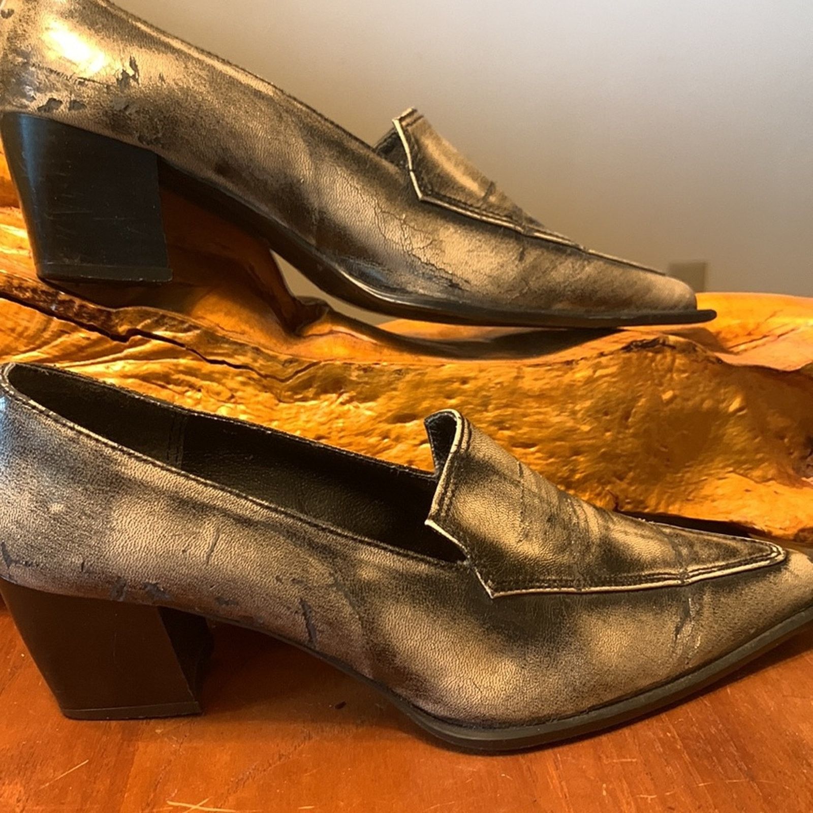 Vintage Rockabilly rock n roll pointy toe distressed loafers Size US 8.5 / IT 38.5 - 6 Thumbnail