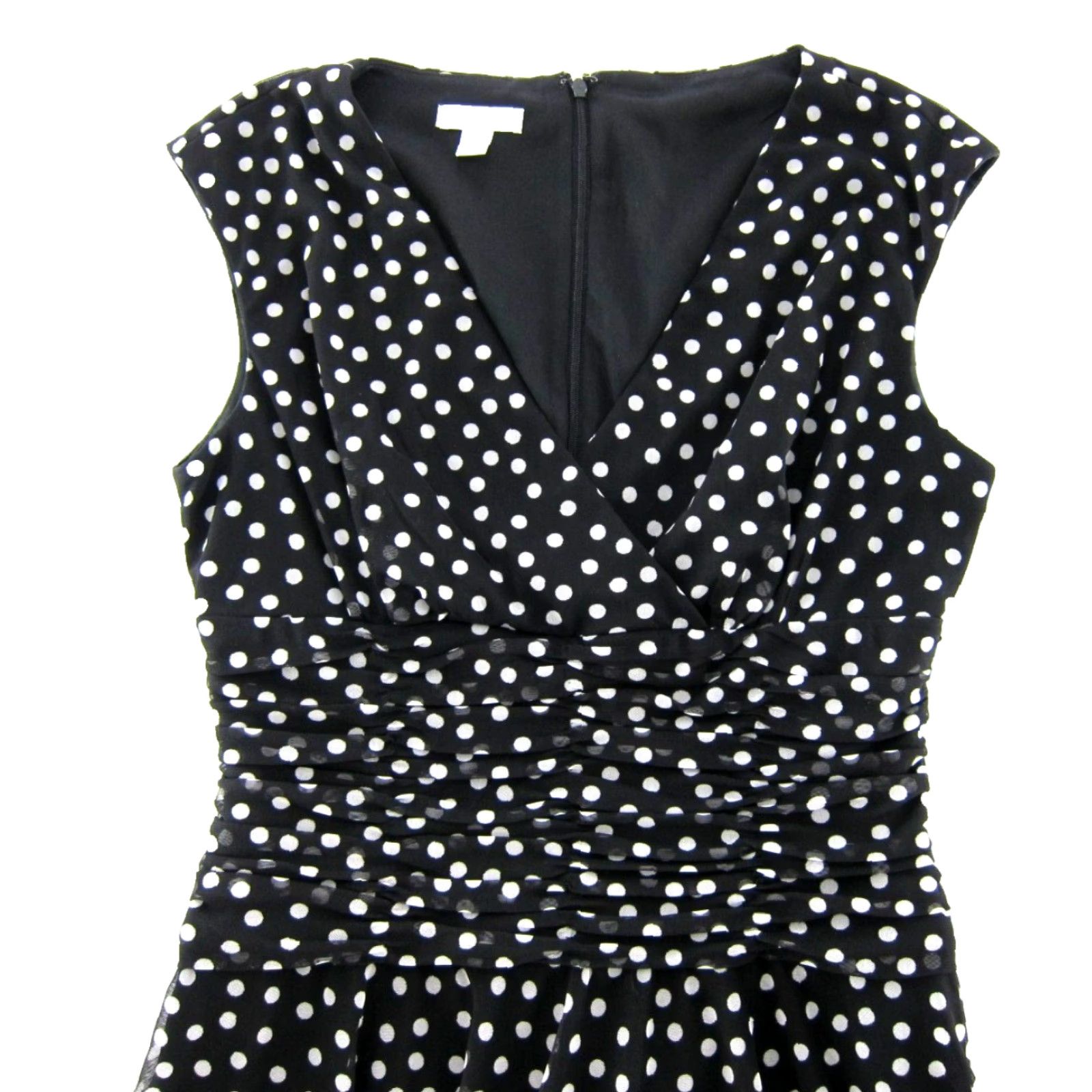 Vintage London Times Dress V-Neck Sheath 8 Black Polka Dot Stretch Sleeveless 8 Women Shirt Dress) Size M / US 6-8 / IT 42-44 - 4 Thumbnail