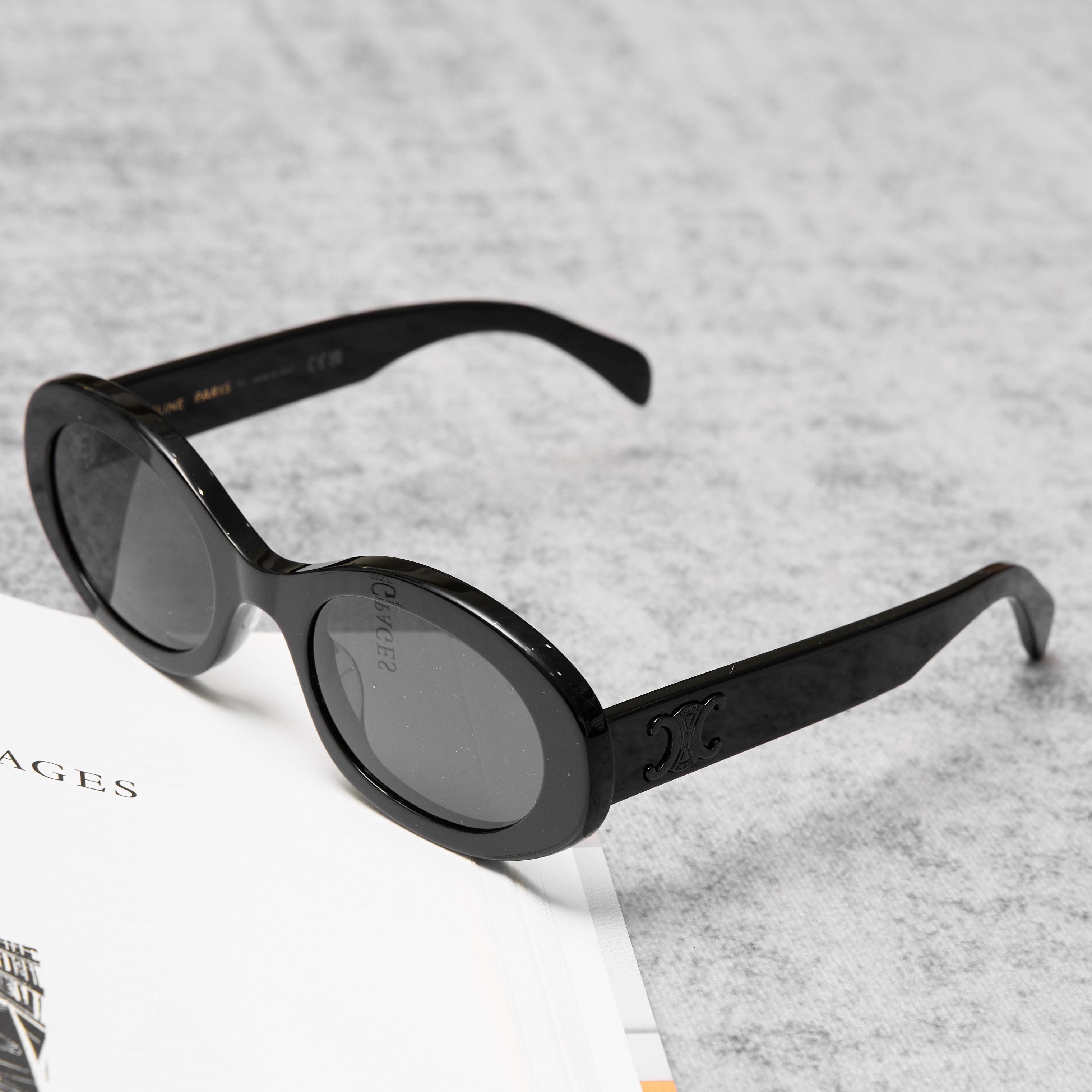 Celine CELINE TRIOMPHE 04 SUNGLASSES IN ACETATE BLACK | Grailed