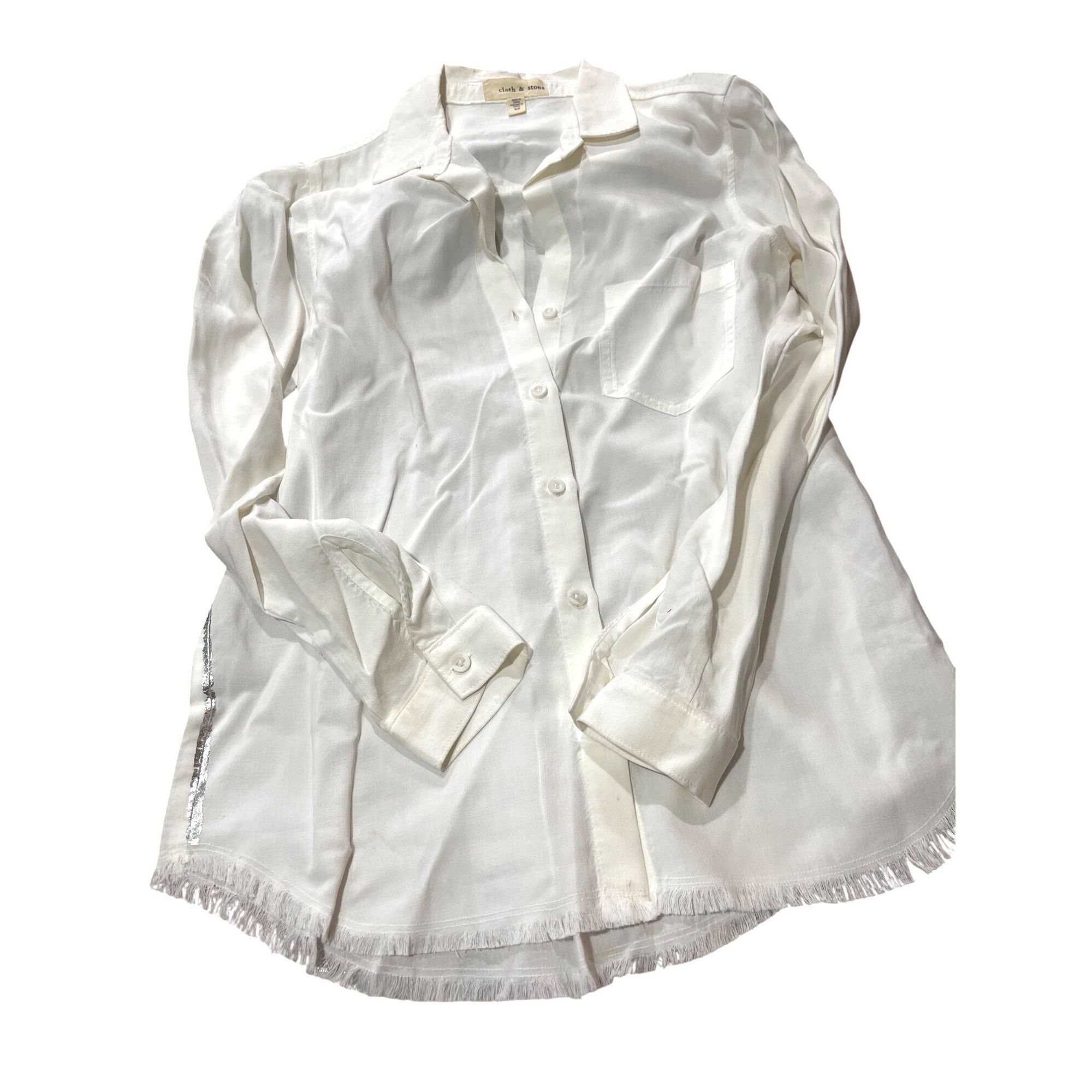Other Cloth & Stone XS White Tencel Button-Down Shirt W/ Frayed He Size US XS / EU 42 / 0 - 7 Thumbnail