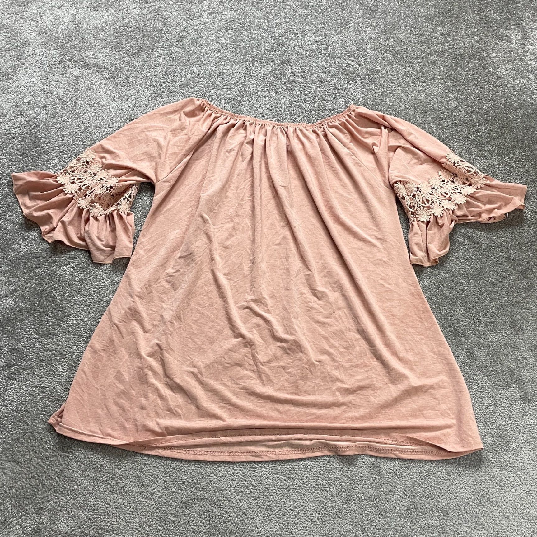 Pinko Win Win Blouse Shirt Womens Plus 3XL Off the Shoulder Pink Crochet Ruffle Short Sleeve Tunic Adult Womens Modern Classic Dressy Casual Size XXL / US 16-18 / IT 52-54 - 2 Thumbnail