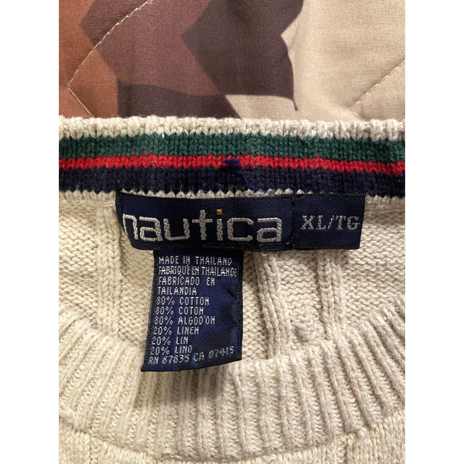 Nautica VINTAGE Nautica Cable-Knit Sweater Cotton & Linen Blend Ivory XL Men’s Crew Neck Long Sleeve Embroidered Logo 90s Preppy Classic Fit Pullover Size US XL / EU 56 / 4 - 3 Thumbnail
