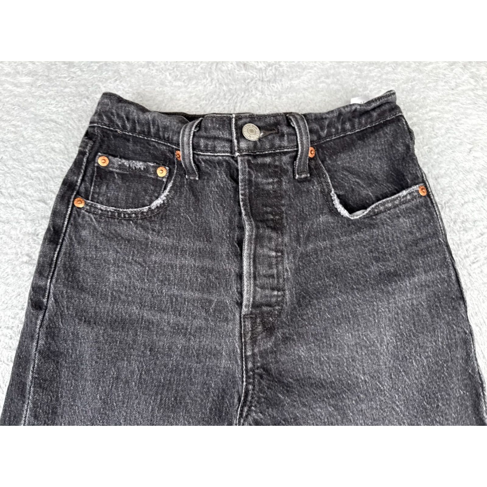 Levi's Levis Premium Jeans Women 25 Black Distressed Big E Ribcage Straight Ankle 24x25 Jeans Womens Black Distressed 25 Levi's Straight Retro 5-Pocket Size 42" / US 20 - 4 Thumbnail