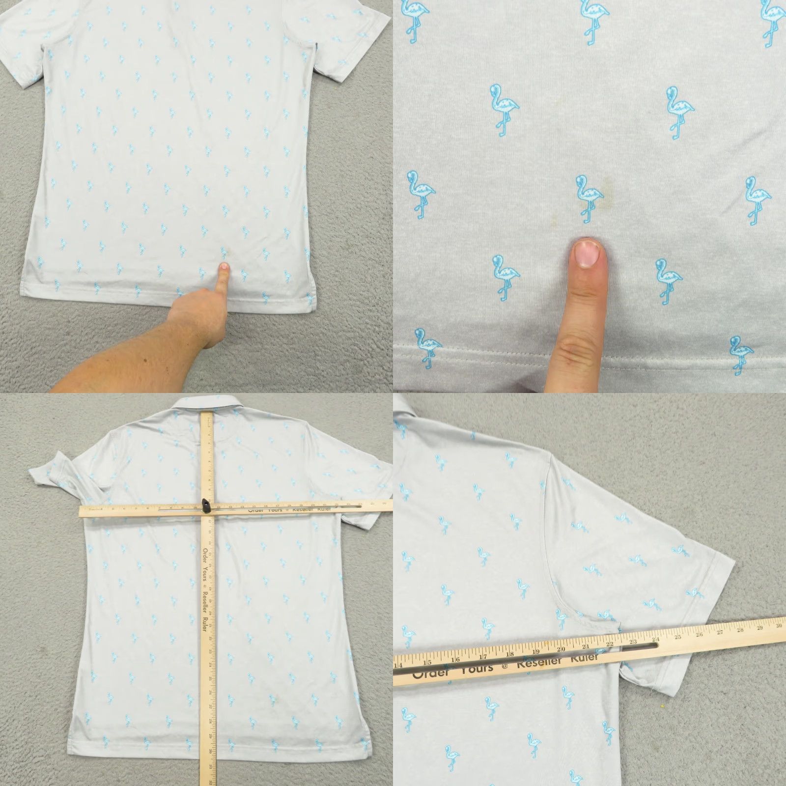 johnnie-O Johnnie-O Polo Medium Mens Light Grey Flamingo Graphic Print Golf Shirt Size US M / EU 48-50 / 2 - 8 Thumbnail