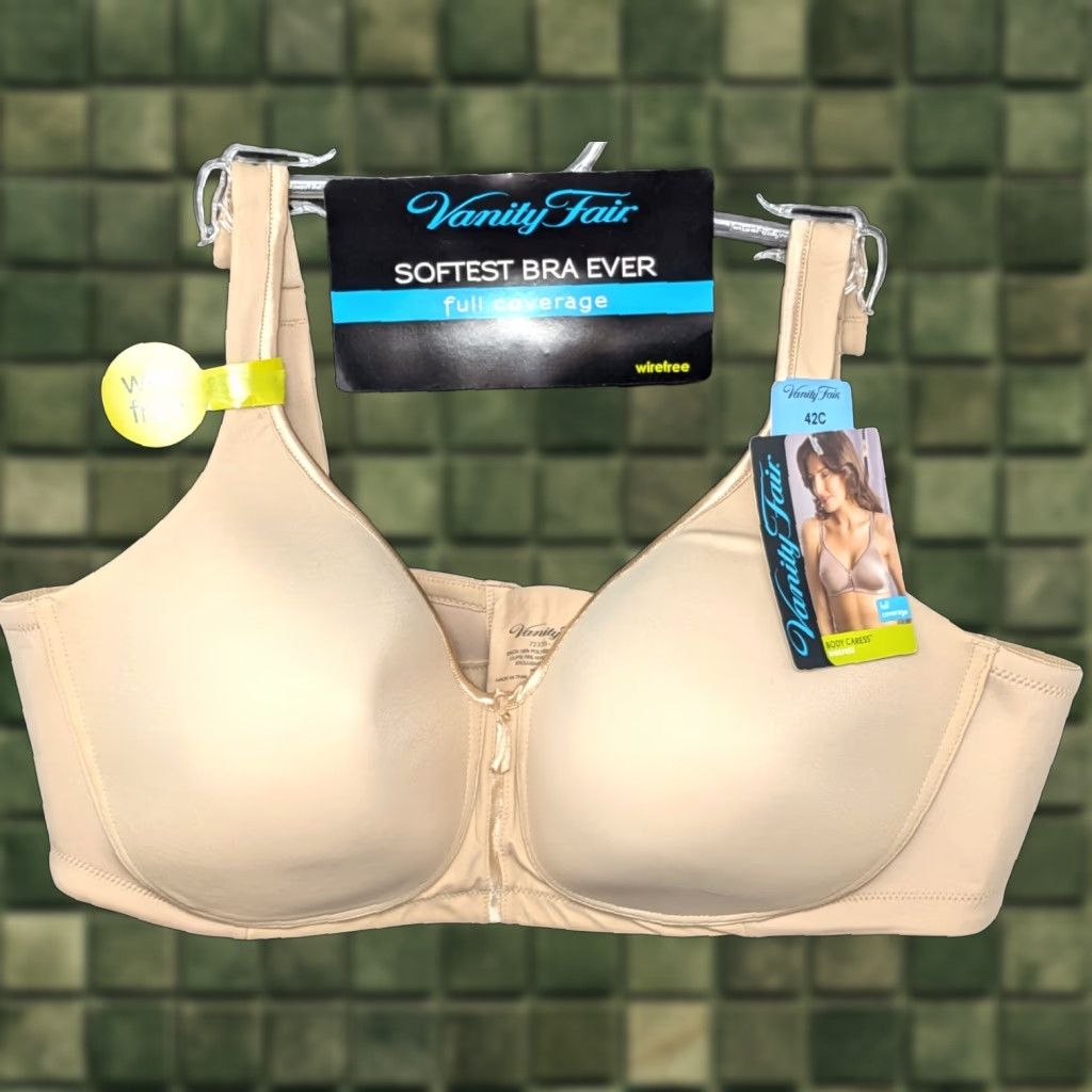 Vintage VINTAGE Vanity Fair Body Caress Bra 42C Damask Beige Full Coverage Wirefree 72335 42C Womens Mens? (Oops need correct) Size ONE SIZE - 1 Thumbnail