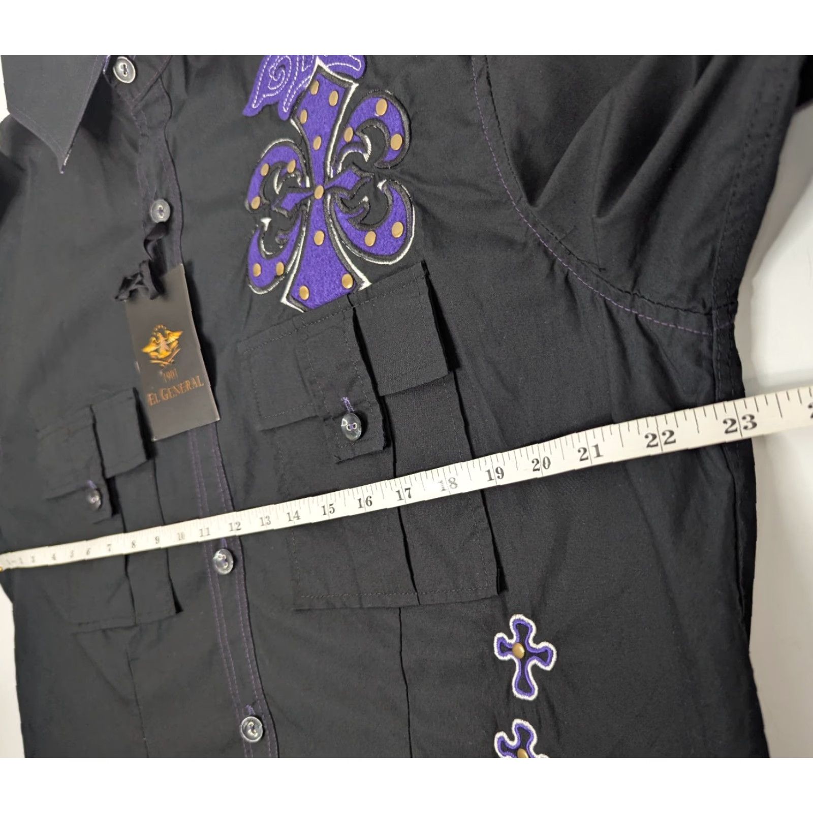 Vintage El General Shirt Button Long Sleeve XL Black Purple Rock n' Roll Mens Shirt Size US XL / EU 56 / 4 - 7 Thumbnail