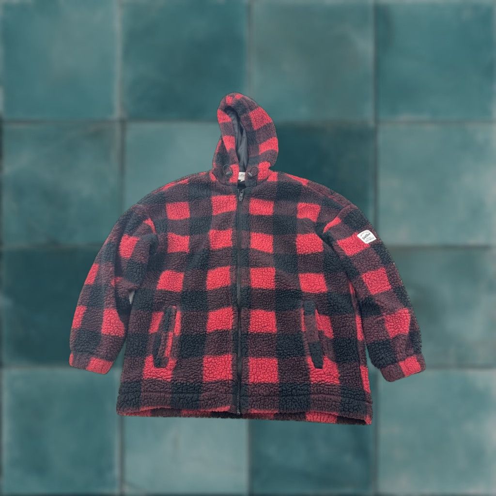 Vintage VINTAGE WallFlower Jacket Womens S Red Black Buffalo Plaid Full Zip Hooded Fleece Size S / US 4 / IT 40 - 1 Thumbnail
