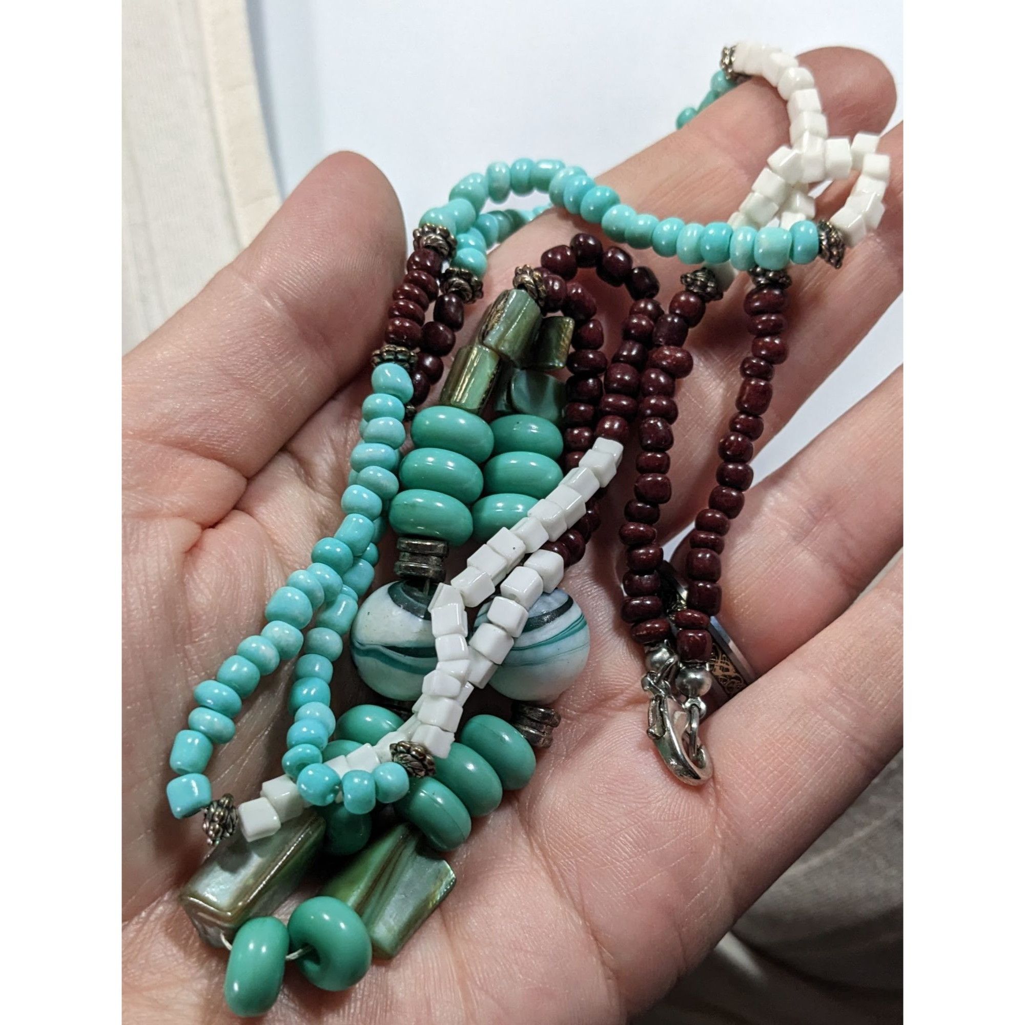 Other Vintage Turquoise And Brown Shell Stone And Glass Beaded Nec Size ONE SIZE - 6 Thumbnail