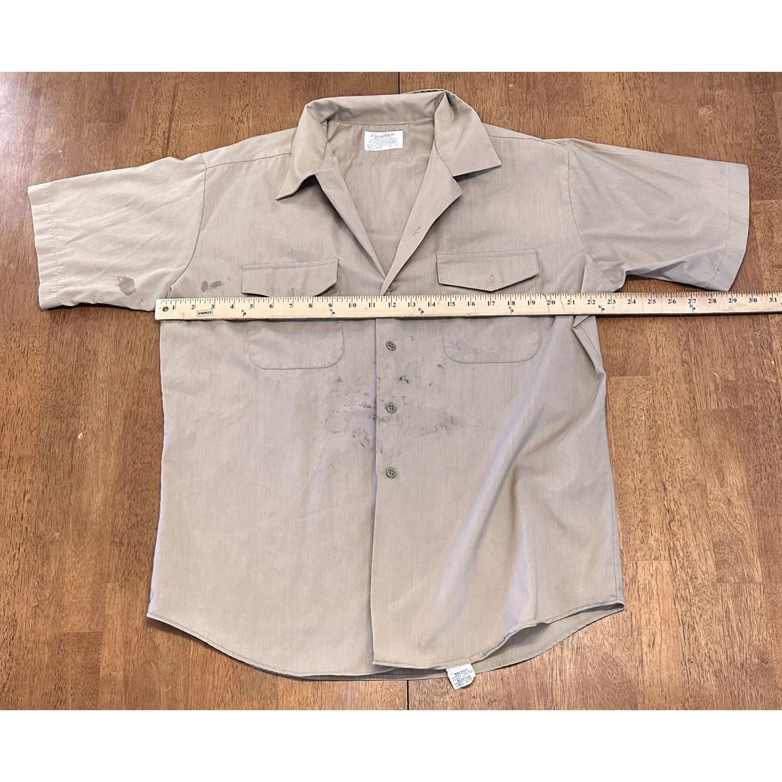 Vintage VINTAGE Creighton Permanent No Press Button Up Shirt Large 70s Shirt, Beige, 60s 70s, Men, L Size US L / EU 52-54 / 3 - 6 Thumbnail