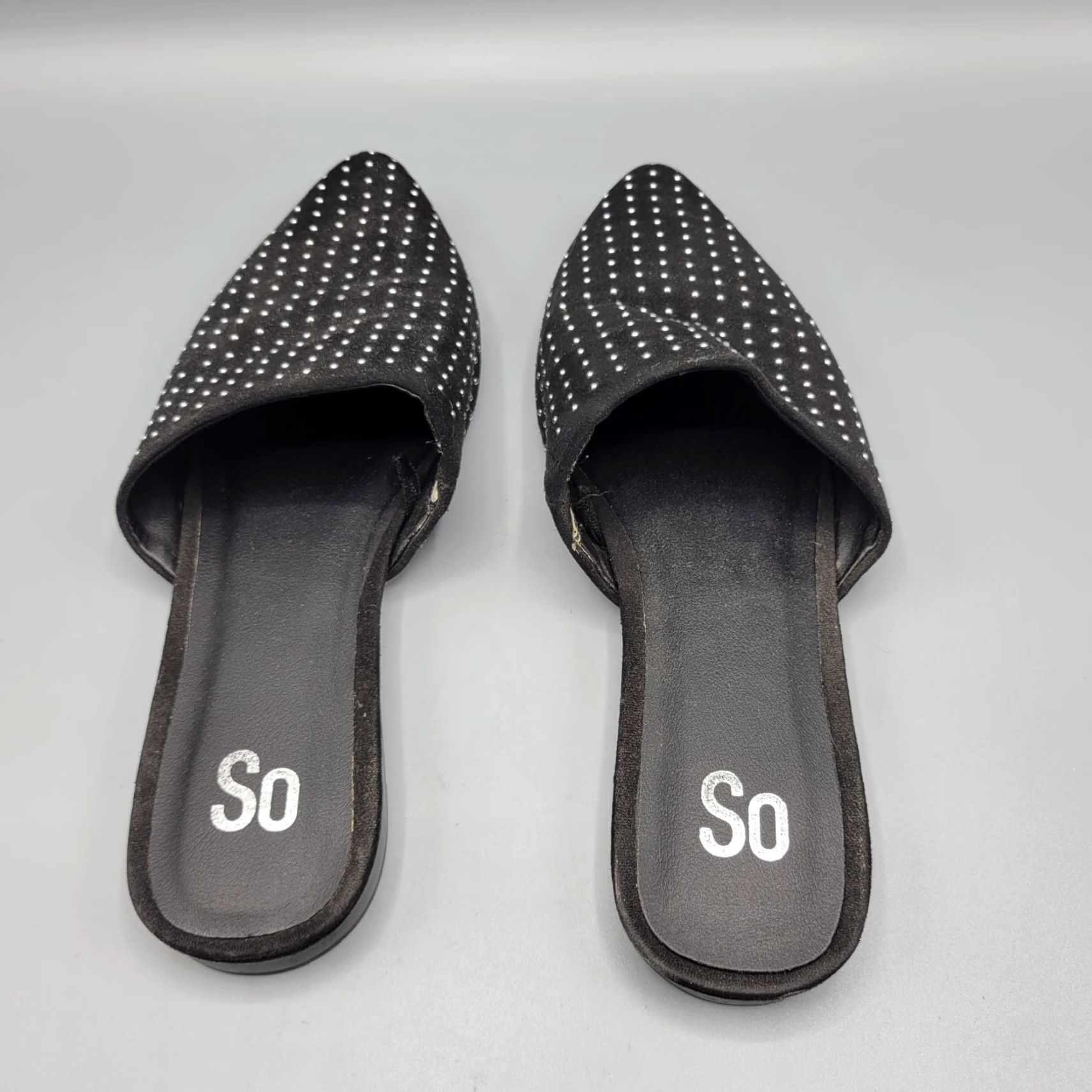Vintage SO Black Studded Pointed Toe Flats Slide On Mules Size 7 Womens Shoes Size US 7 / IT 37 - 3 Thumbnail