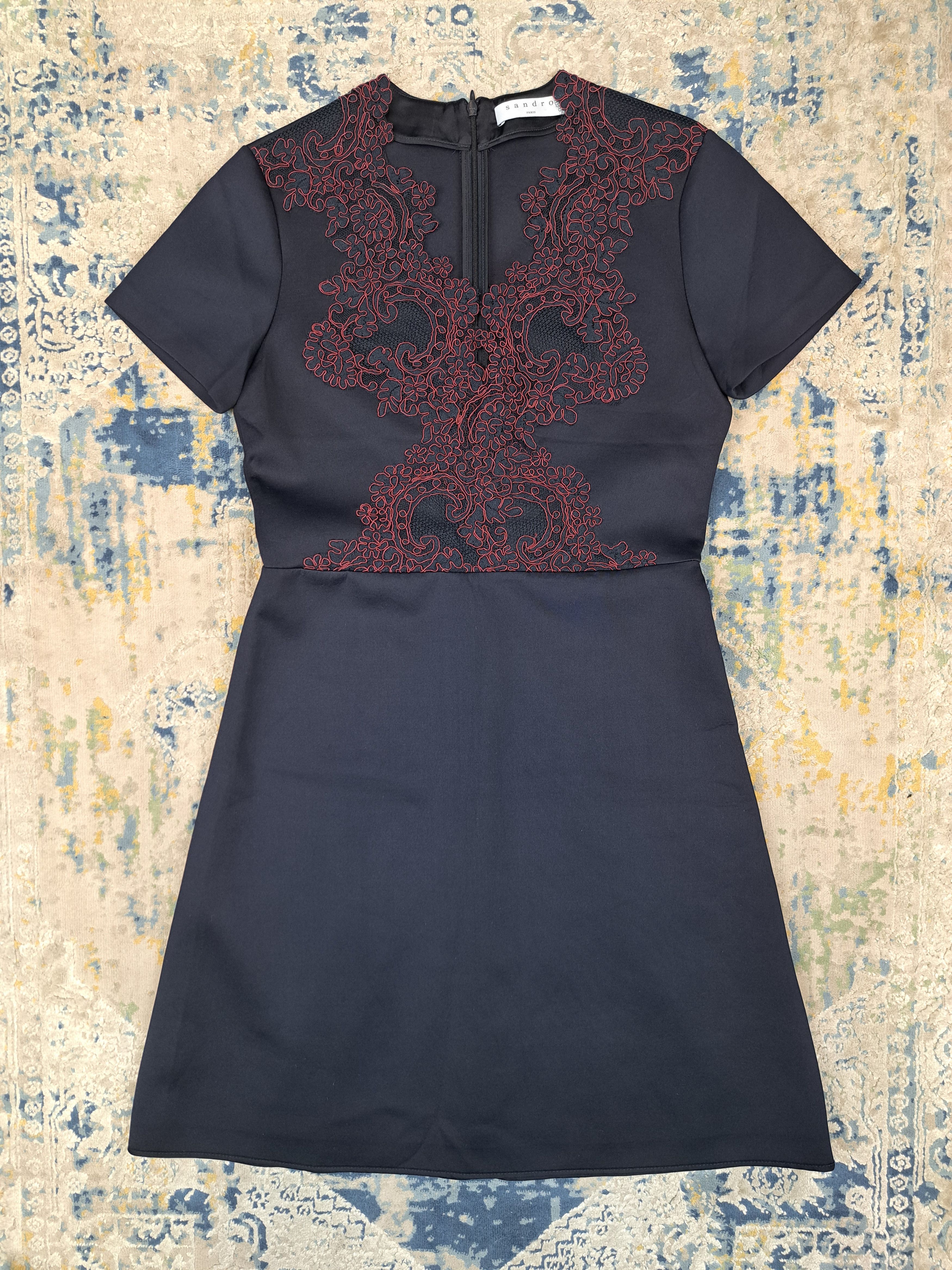 Sandro Sandro Paris Lace Neckline Midi Dress Luxury Size S / US 4 / IT 40 - 1 Thumbnail