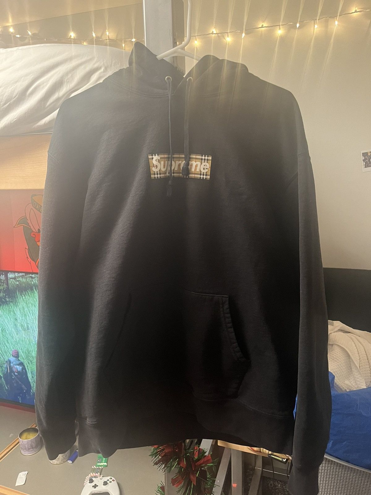 Burberry × Hype × Supreme Supreme X Burberry Hoodie Sz L Black 