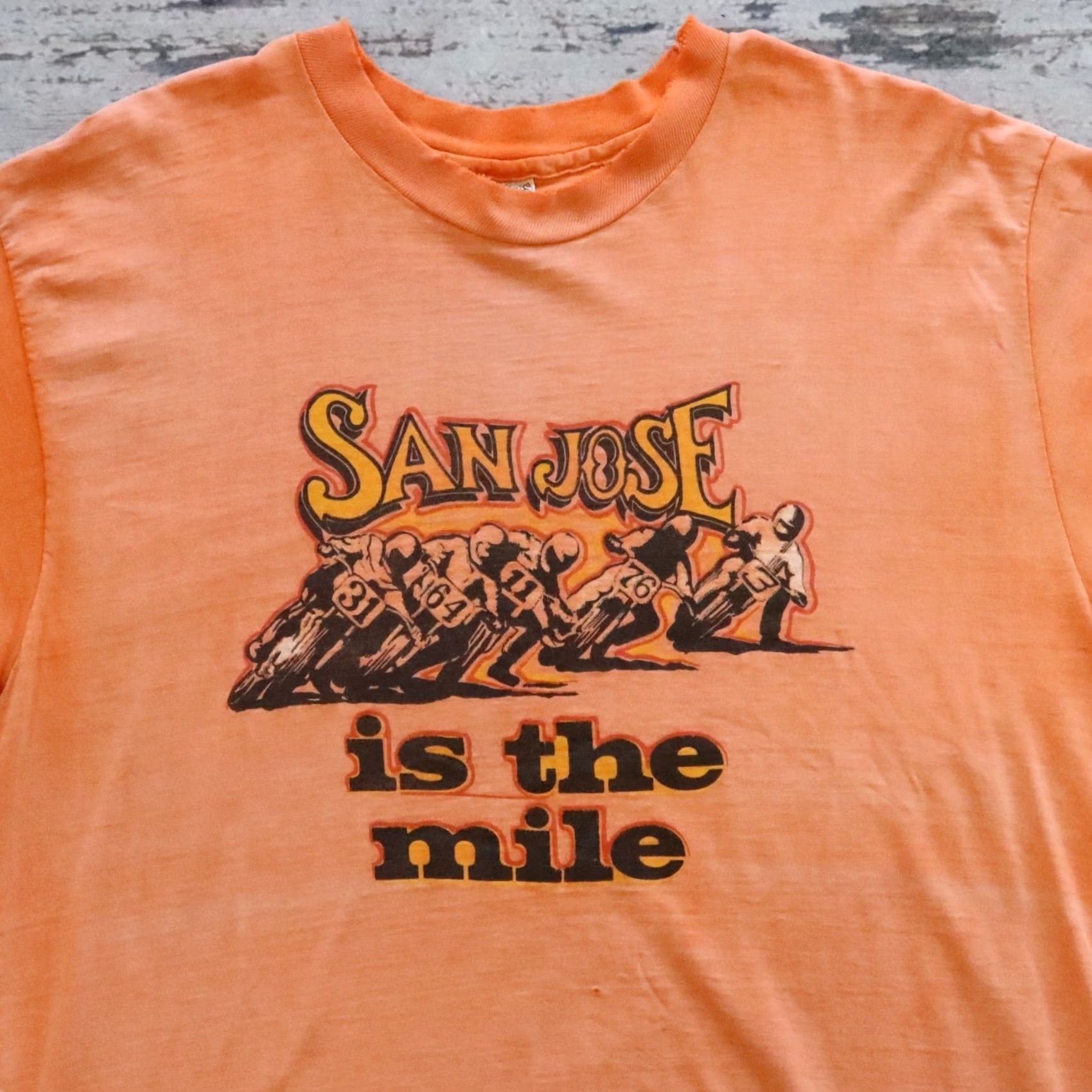 Hanes VINTAGE Hanes T-Shirt XL Orange San Jose is the Mile Motorcycle Made in USA 70s Mens Shirt Size US XL / EU 56 / 4 - 2 Thumbnail