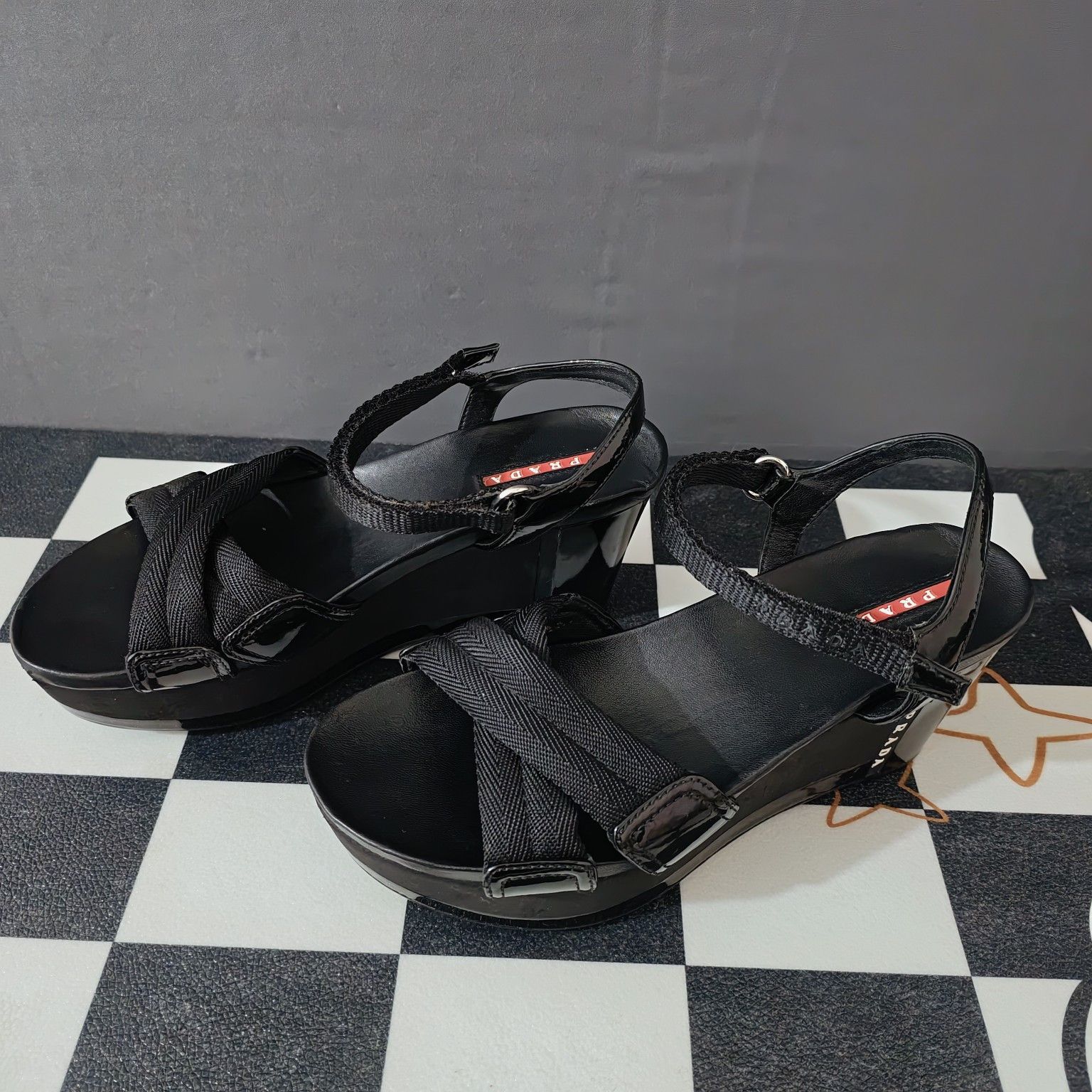Prada Prada Black Wedge Sandals Size 36.5 Size US 6.5 / IT 36.5 - 1 Thumbnail