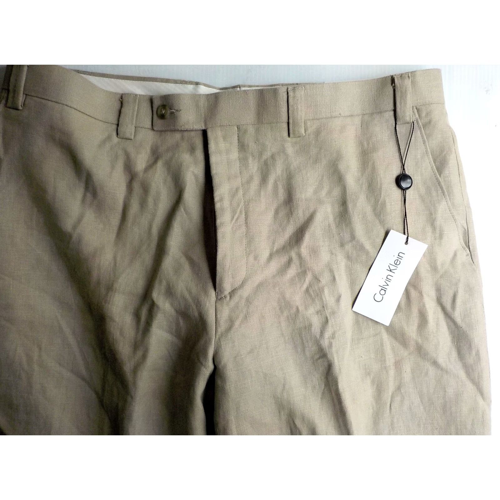 Calvin Klein VINTAGE CALVIN KLEIN Flat Front Pants Beige Oatmeal Linen 38x32 NWT Dress Pants Mens Size US 38 / EU 54 - 3 Thumbnail