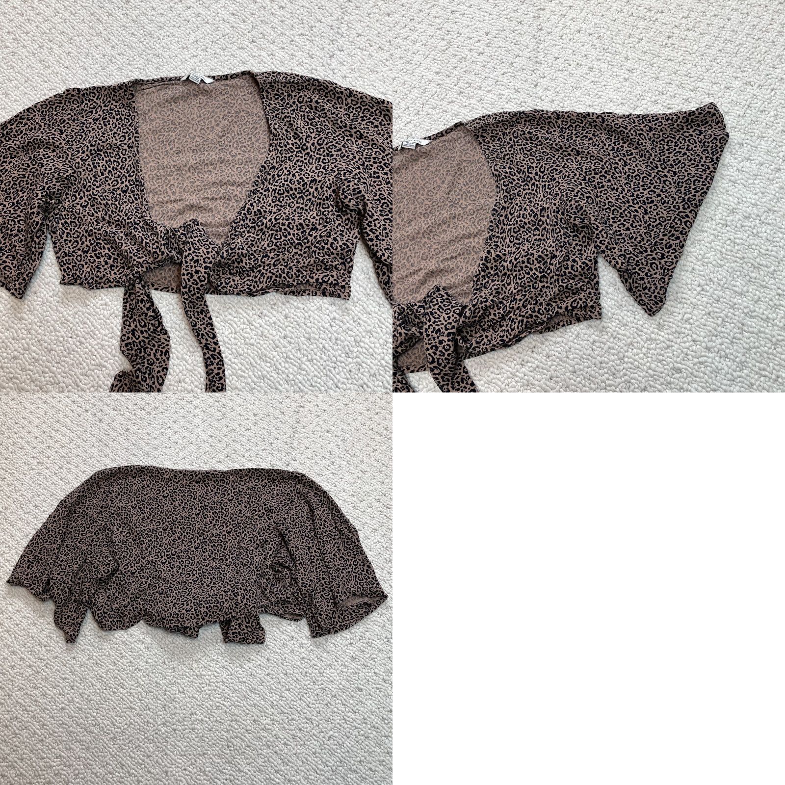 American Eagle Outfitters American Eagle Cropped Top Womens Medium Brown Leopard Print Flare Sleeve Knot Size M / US 6-8 / IT 42-44 - 8 Thumbnail