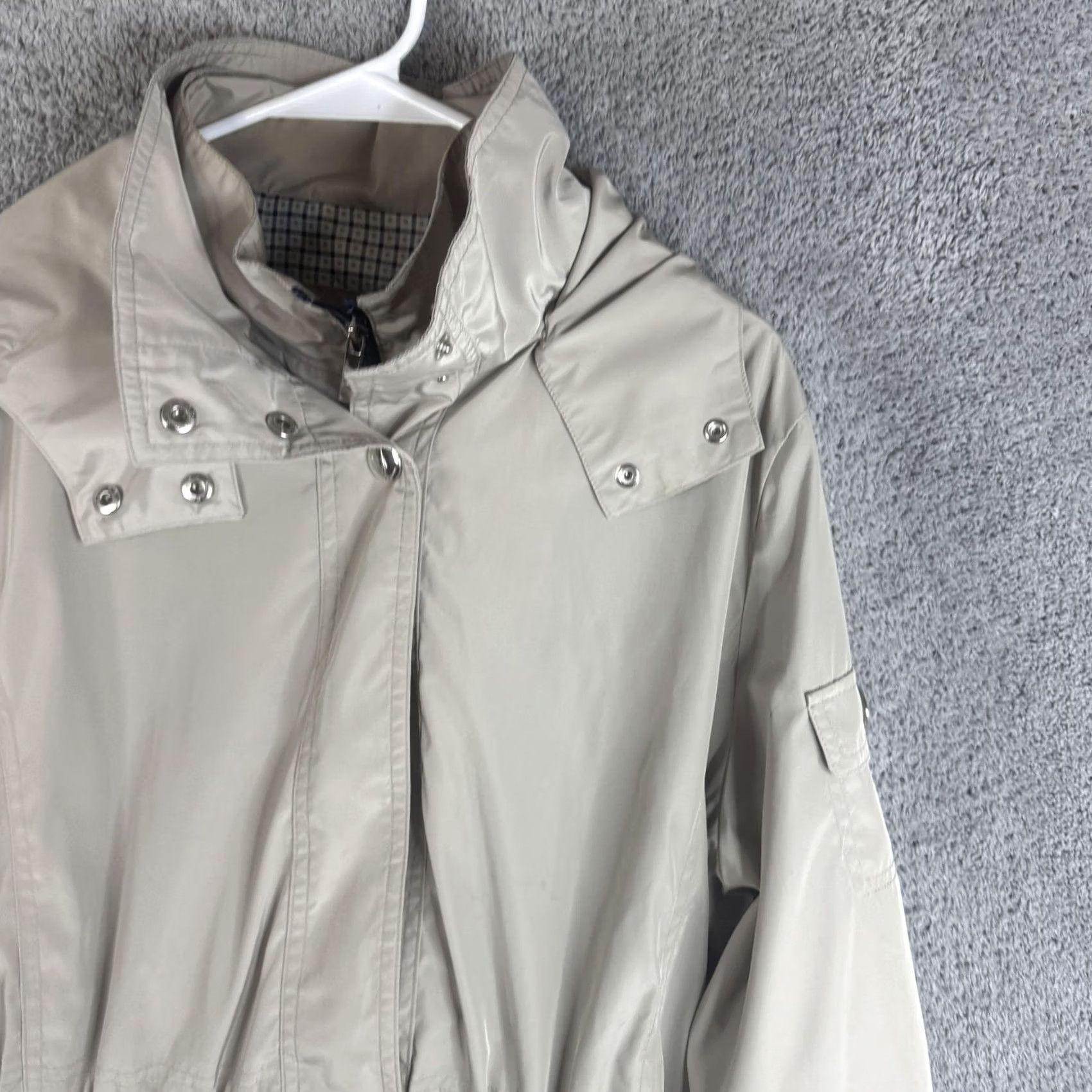 Nautica Nautica Coat Womens Large Beige Hooded Rain Microfiber Zip Pockets Mid Length Size L / US 10 / IT 46 - 4 Thumbnail