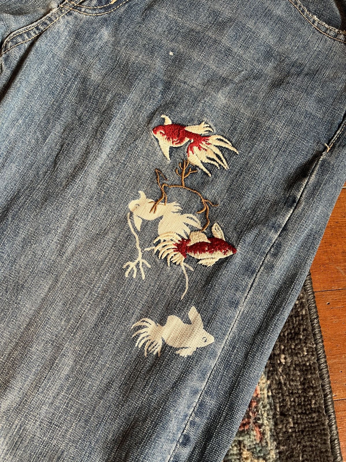 Japanese Brand × Vintage Vintage Japanese Embroidered Koi Denim Size US 31 - 2 Thumbnail