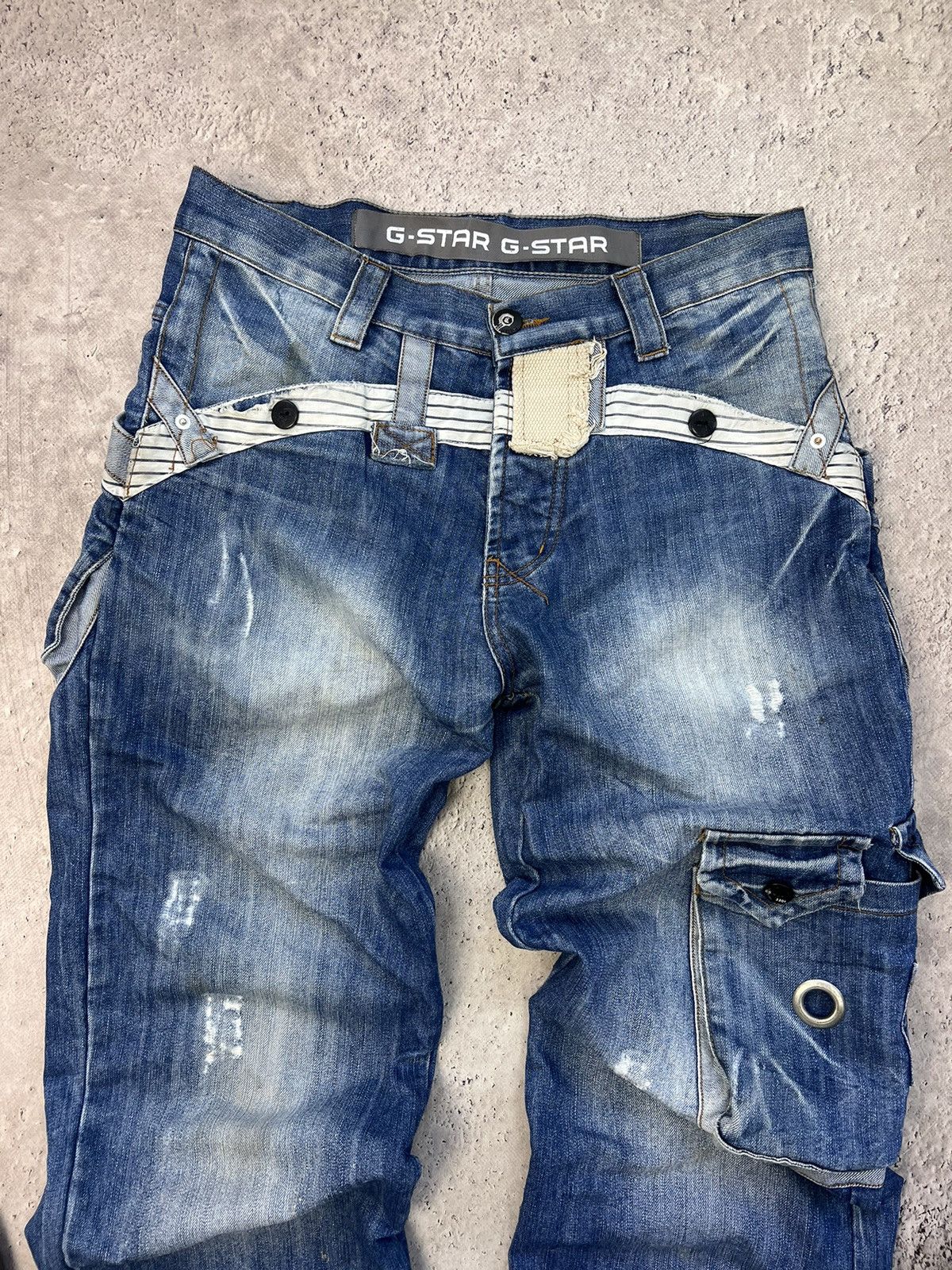 G-Star × Vintage VINTAGE Y2K G STAR BONDAGE DISTRESSED CARGO PANTS Size US 31 - 6 Thumbnail