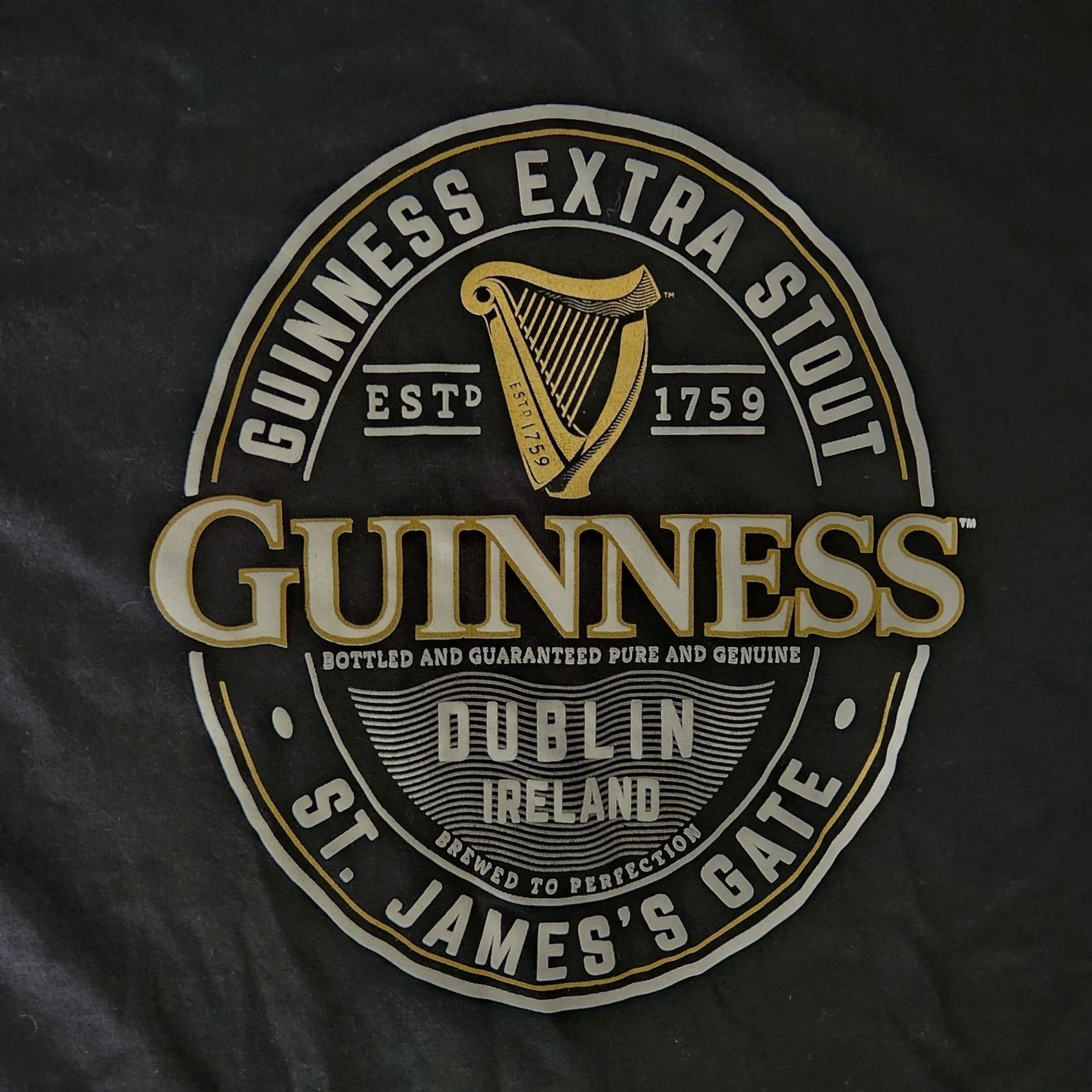 Vintage Guinness T Shirt Tee Mens Large Black Extra Stout Dublin Ireland Brewery Graphic Print Short Sleeve Crew Neck Harp Logo Size US M / EU 48-50 / 2 - 2 Thumbnail