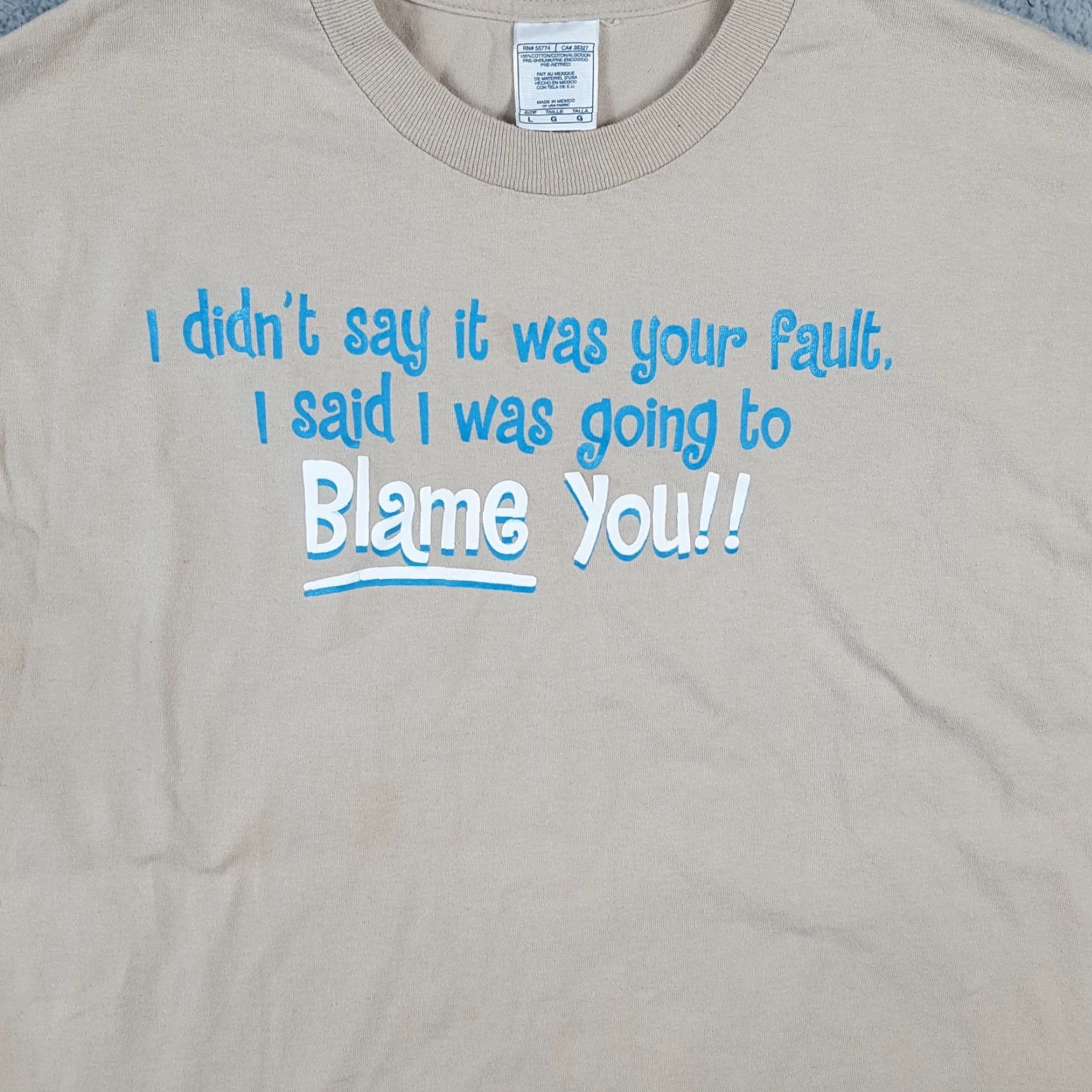 Gildan VINTAGE Y2K Your Fault Retro Funny Saying T Shirt Mens Large Beige Short Sleeve Crew Neck 00s 90s Novelty Gildan Size US L / EU 52-54 / 3 - 2 Thumbnail