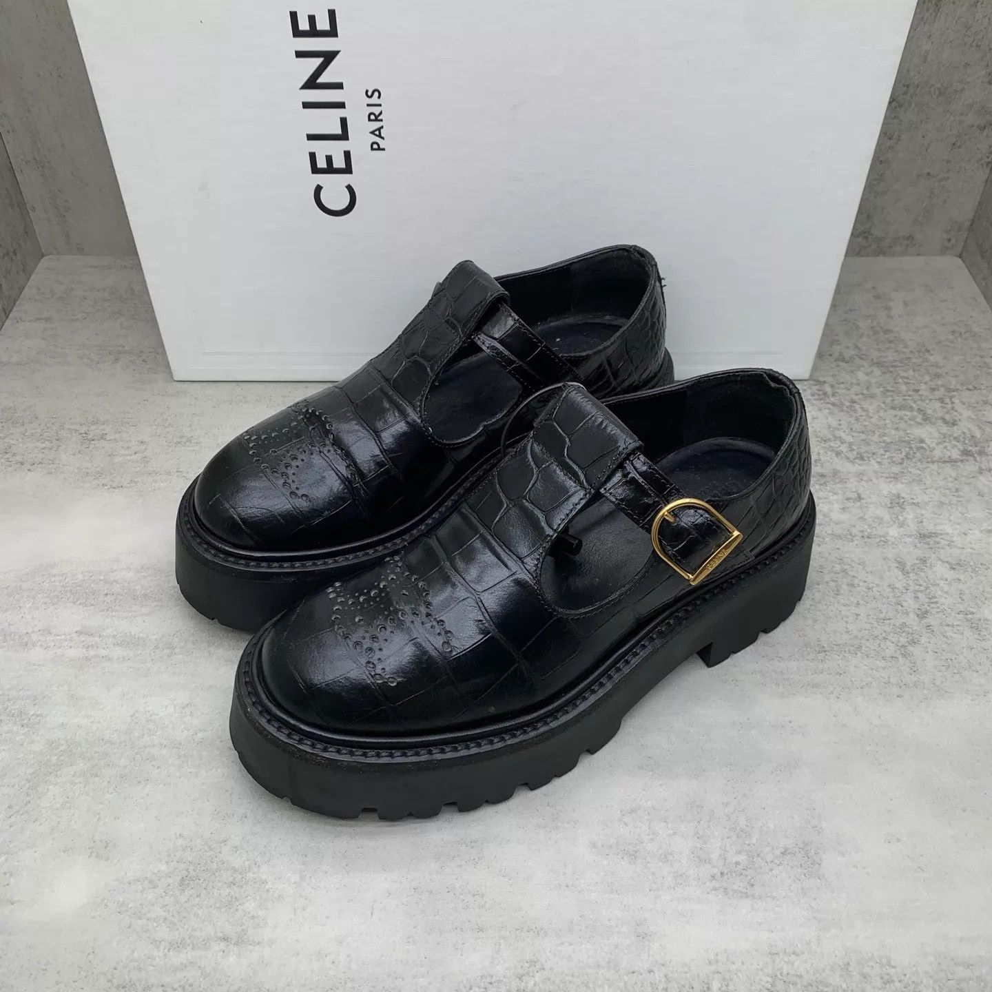 Celine Celine Croc Embossed Thick Sole Mary Jane Loafer/Derby 36 Size US 5.5 / IT 35.5 - 1 Thumbnail