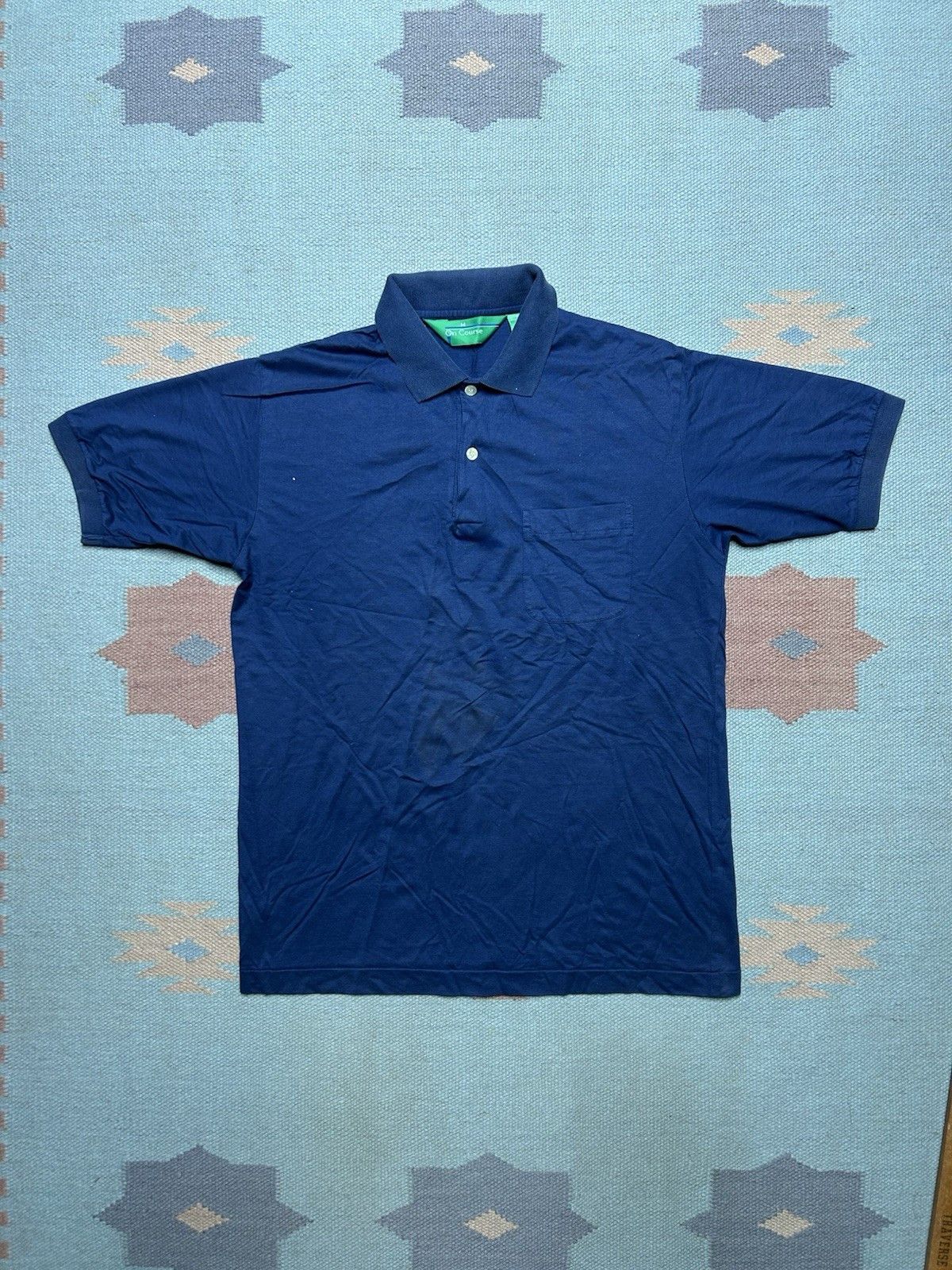 Vintage Vtg 80s polo shirt navy blue blank soft poly cotton medium Size US M / EU 48-50 / 2 - 1 Thumbnail