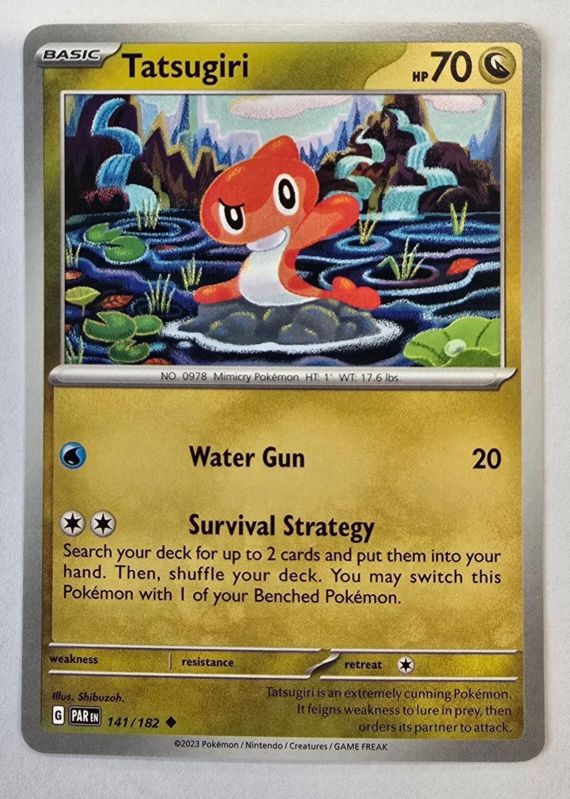 Pokemon uncommon Tatsugiri card (number 141/182) from Paradox Rift Size ONE SIZE - 1 Thumbnail