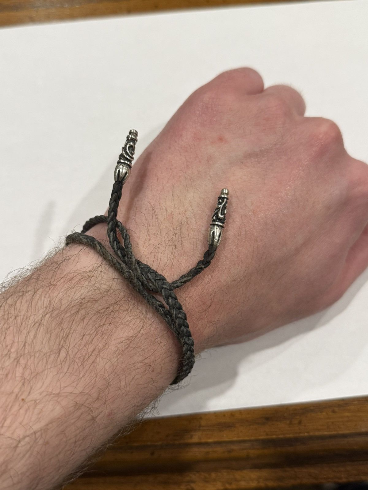 Chrome Hearts Leather Bracelet Bolo Tie Braid Silver Tips