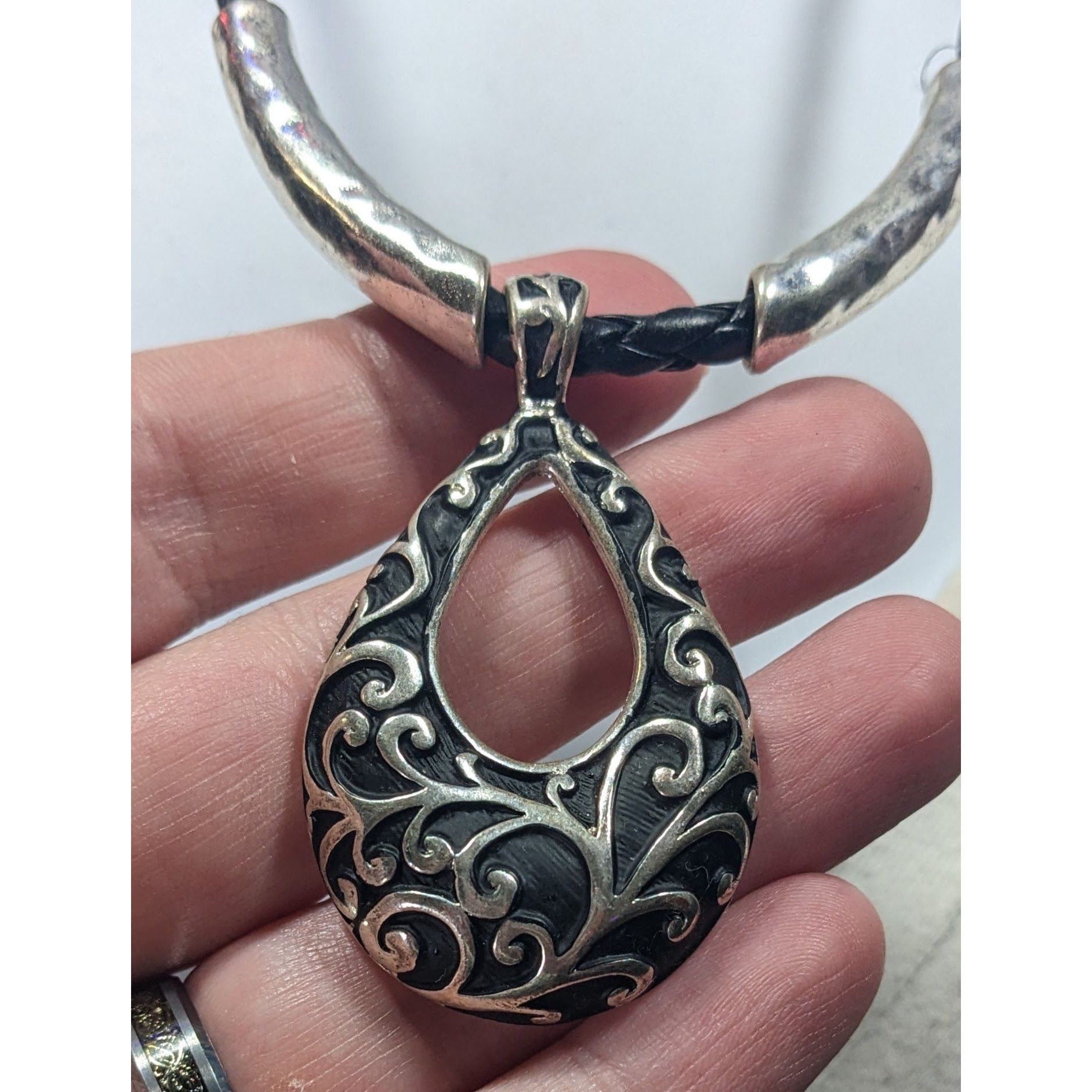 Other Victorian Gothic Floral Scroll Teardrop Black And Silver Ton Size ONE SIZE - 2 Thumbnail