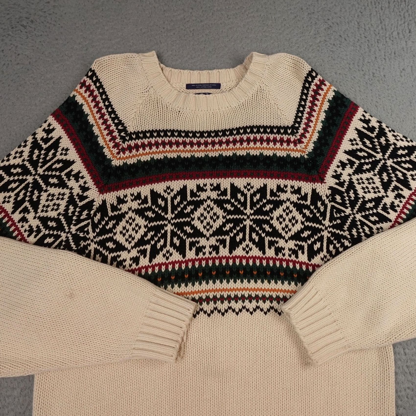 Tommy Hilfiger VINTAGE Tommy Hilfiger Sweater Mens XL Cream Fair Isle Snowflake Cable Knit Crewneck 90s Size US XL / EU 56 / 4 - 4 Thumbnail