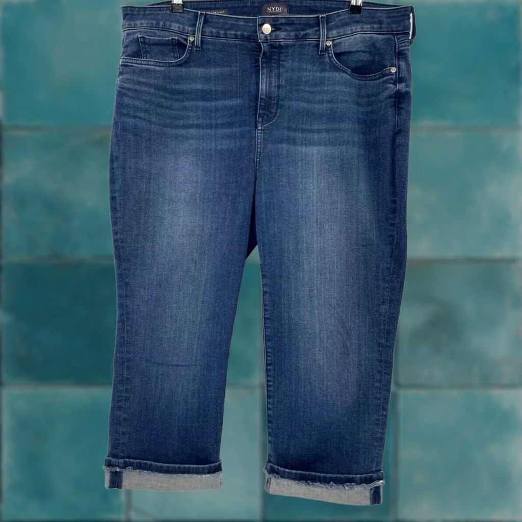 NYDJ NYDJ Marilyn Crop Jeans Women Size 16 Blue Fray Cuff Cropped Everyday Normcore Size 38" / US 16 / IT 52 - 1 Thumbnail