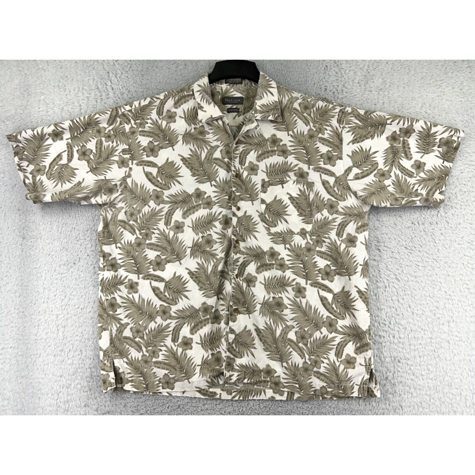 Van Heusen Van Heusen Shirt Mens XL Beige Linen Hawaiian Button-Up Short Sleeve Palm Beach Beachwear Pattern Floral 90s? Size US XL / EU 56 / 4 - 2 Thumbnail