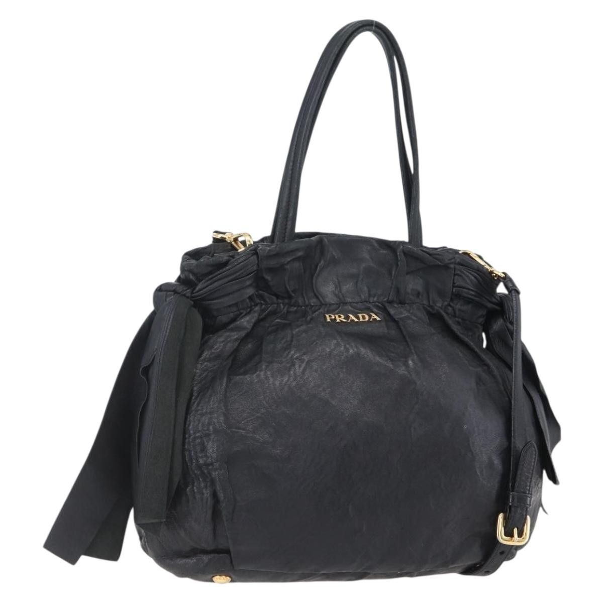 Prada Bow Tie Pleated Tote Leather